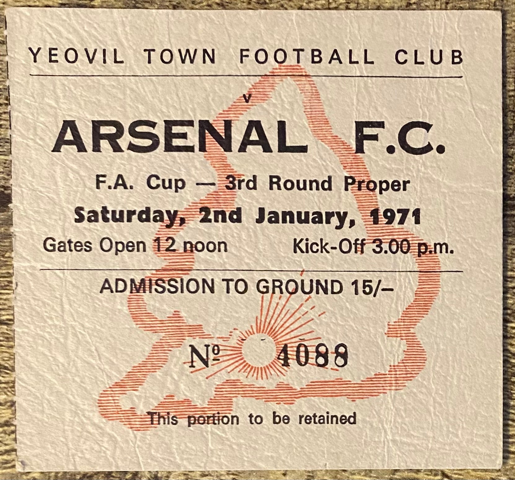 1970/71 ORIGINAL FA CUP 3RD ROUND TICKET YEOVIL TOWN V ARSENAL