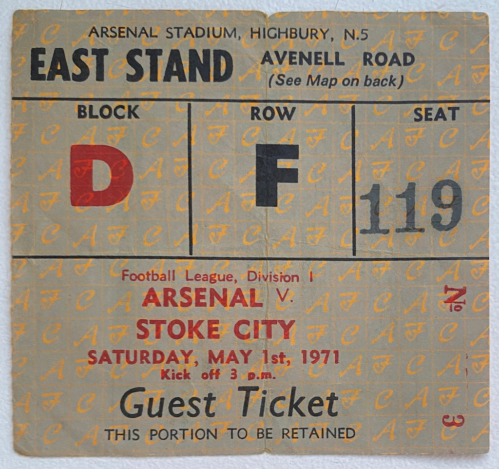 1970/71 ORIGINAL DIVISION ONE TICKET ARSENAL V STOKE CITY