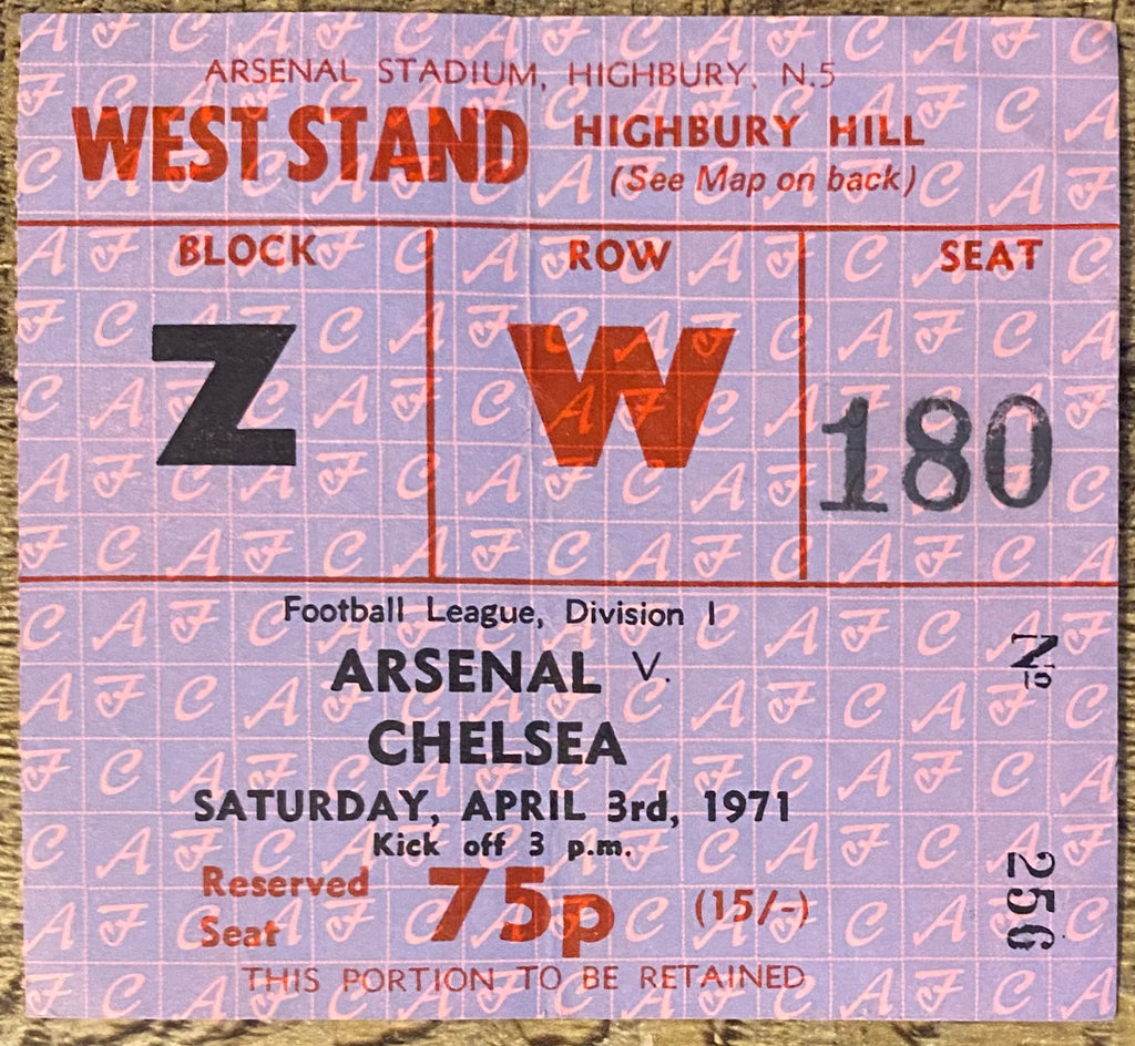 1970/71 ORIGINAL DIVISION ONE TICKET ARSENAL V CHELSEA
