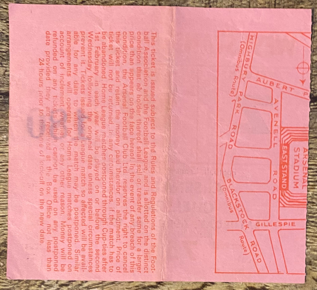1970/71 ORIGINAL DIVISION ONE TICKET ARSENAL V CHELSEA