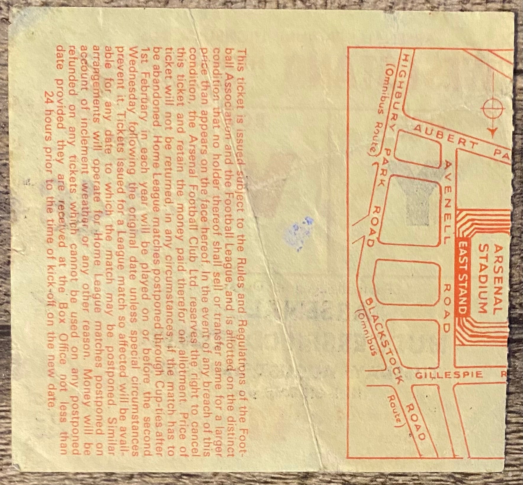 1970/71 ORIGINAL DIVISION ONE TICKET ARSENAL V HUDDERSFIELD TOWN