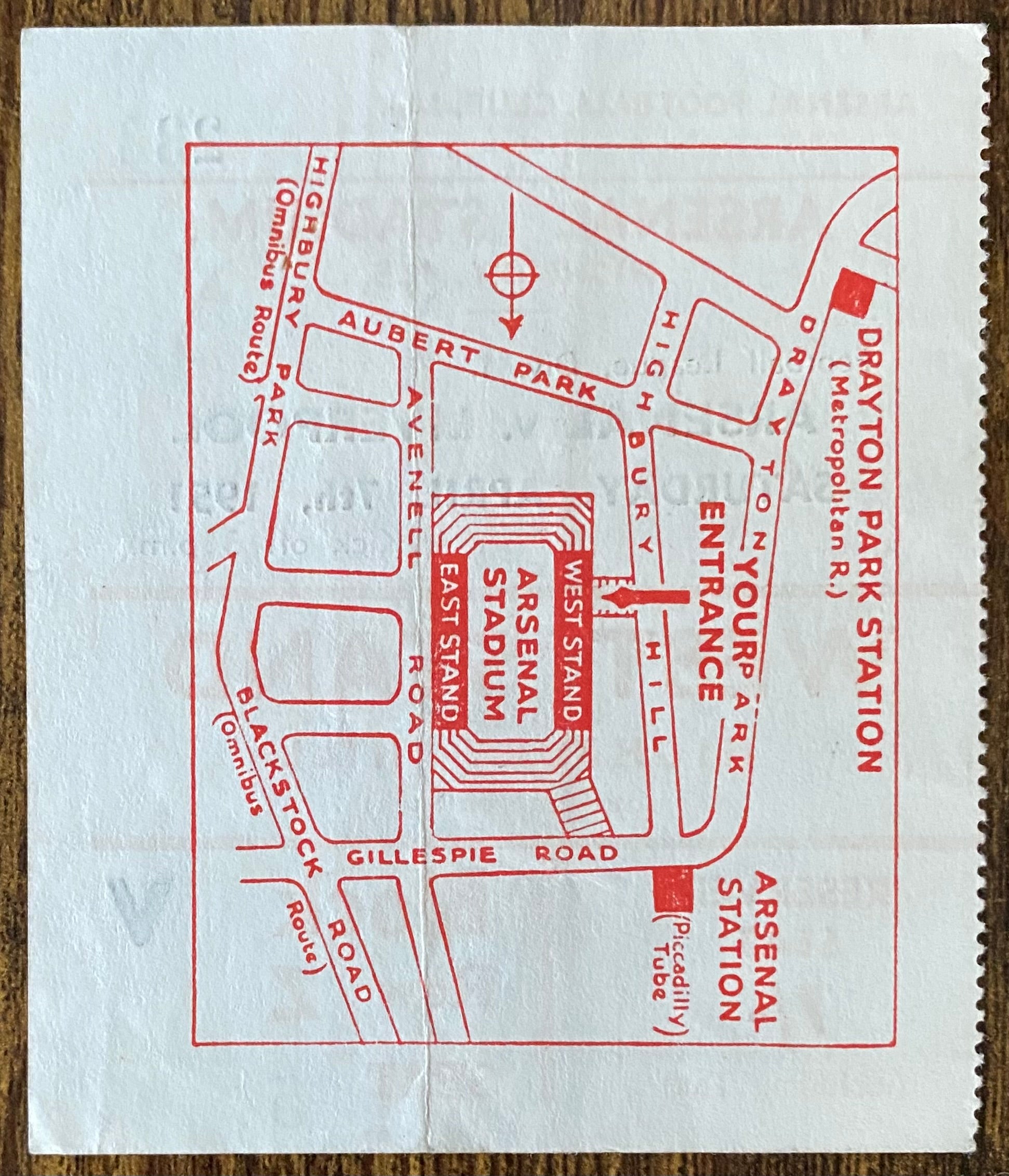 1950/51 ORIGINAL DIVISION ONE TICKET ARSENAL V LIVERPOOL