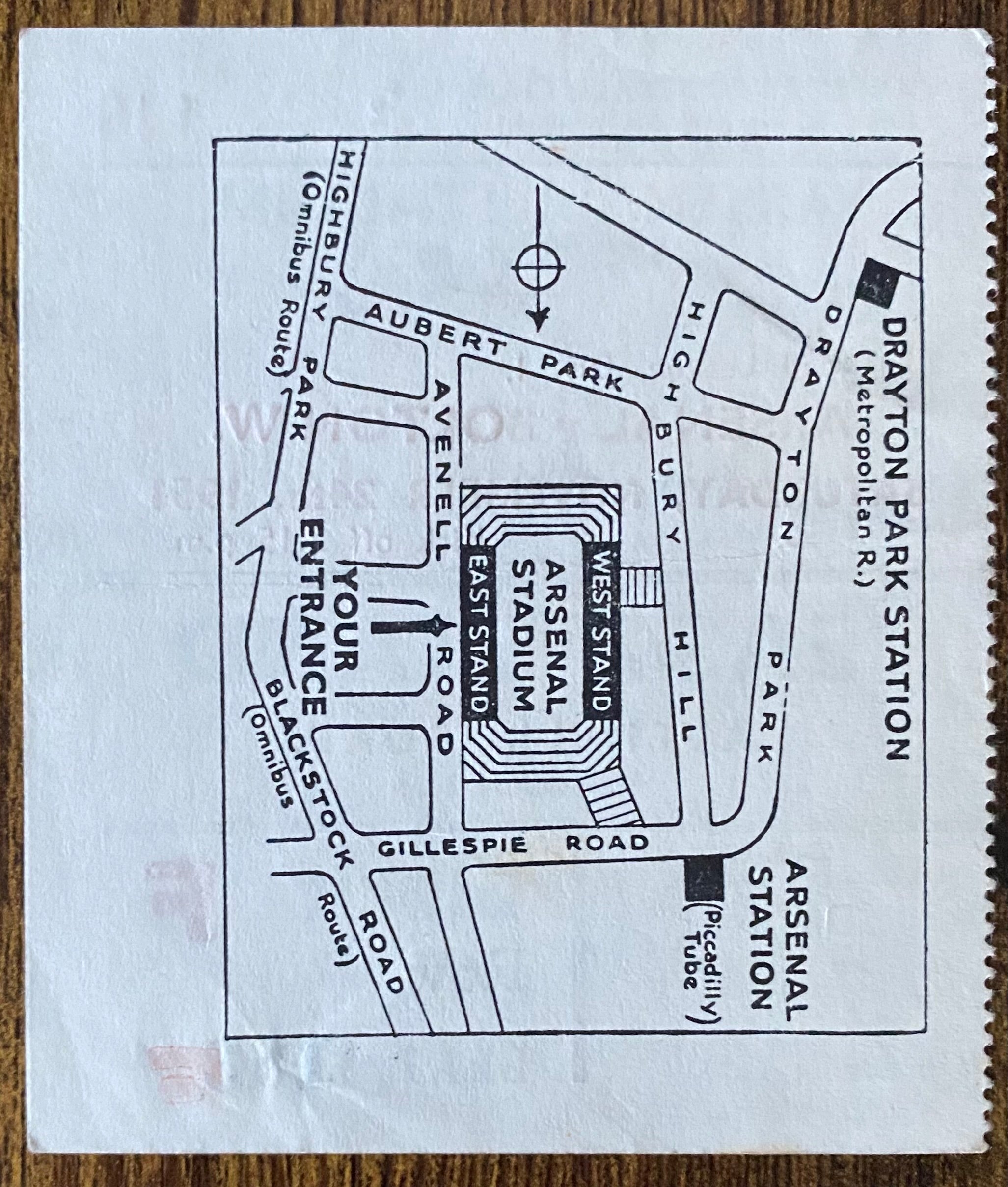 1951/52 ORIGINAL DIVISION ONE TICKET ARSENAL V BOLTON WANDERERS
