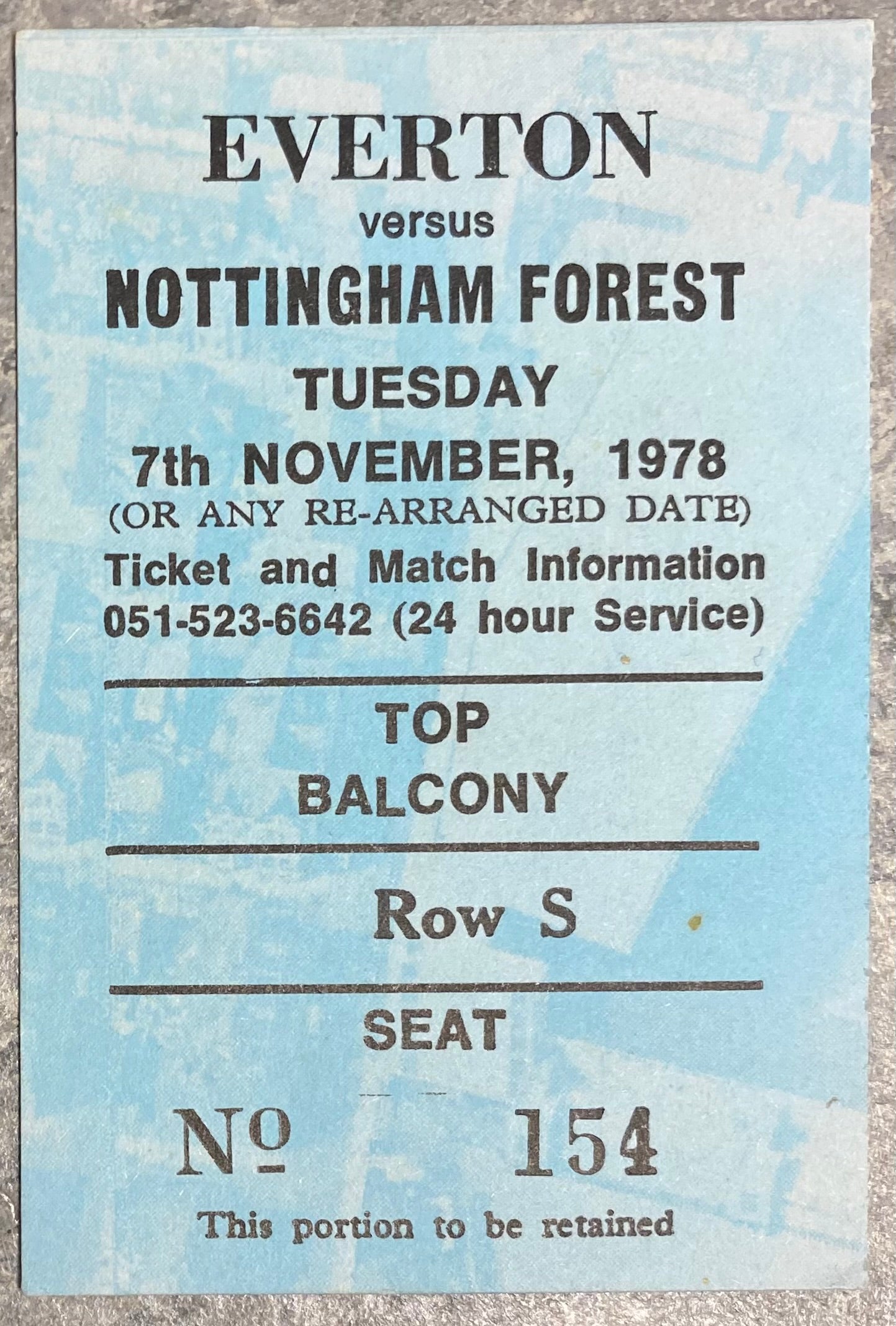 1978/79 ORIGINAL DIVISION ONE TICKET EVERTON V NOTTINGHAM FOREST