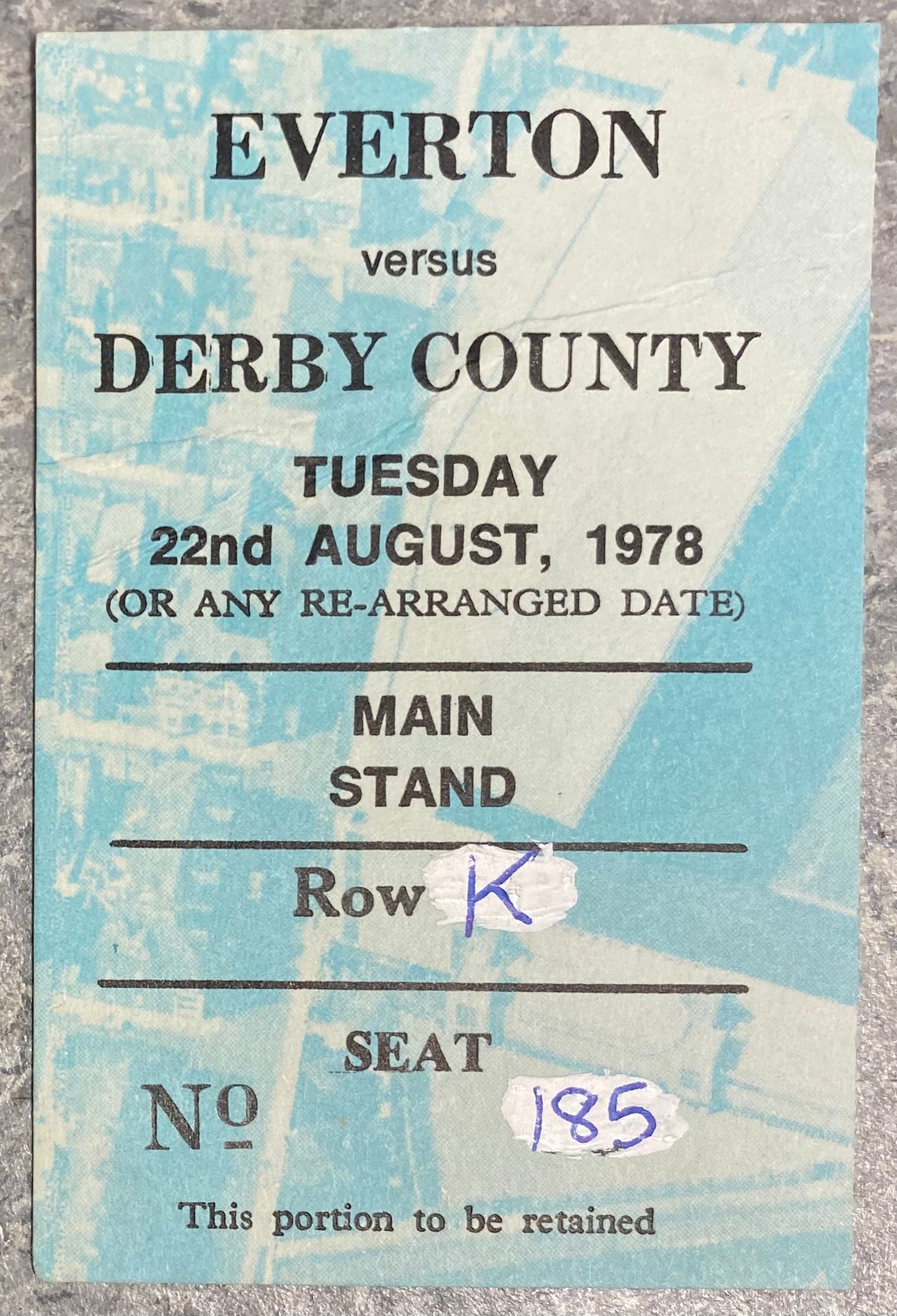 1978/79 ORIGINAL DIVISION ONE TICKET EVERTON V DERBY COUNTY