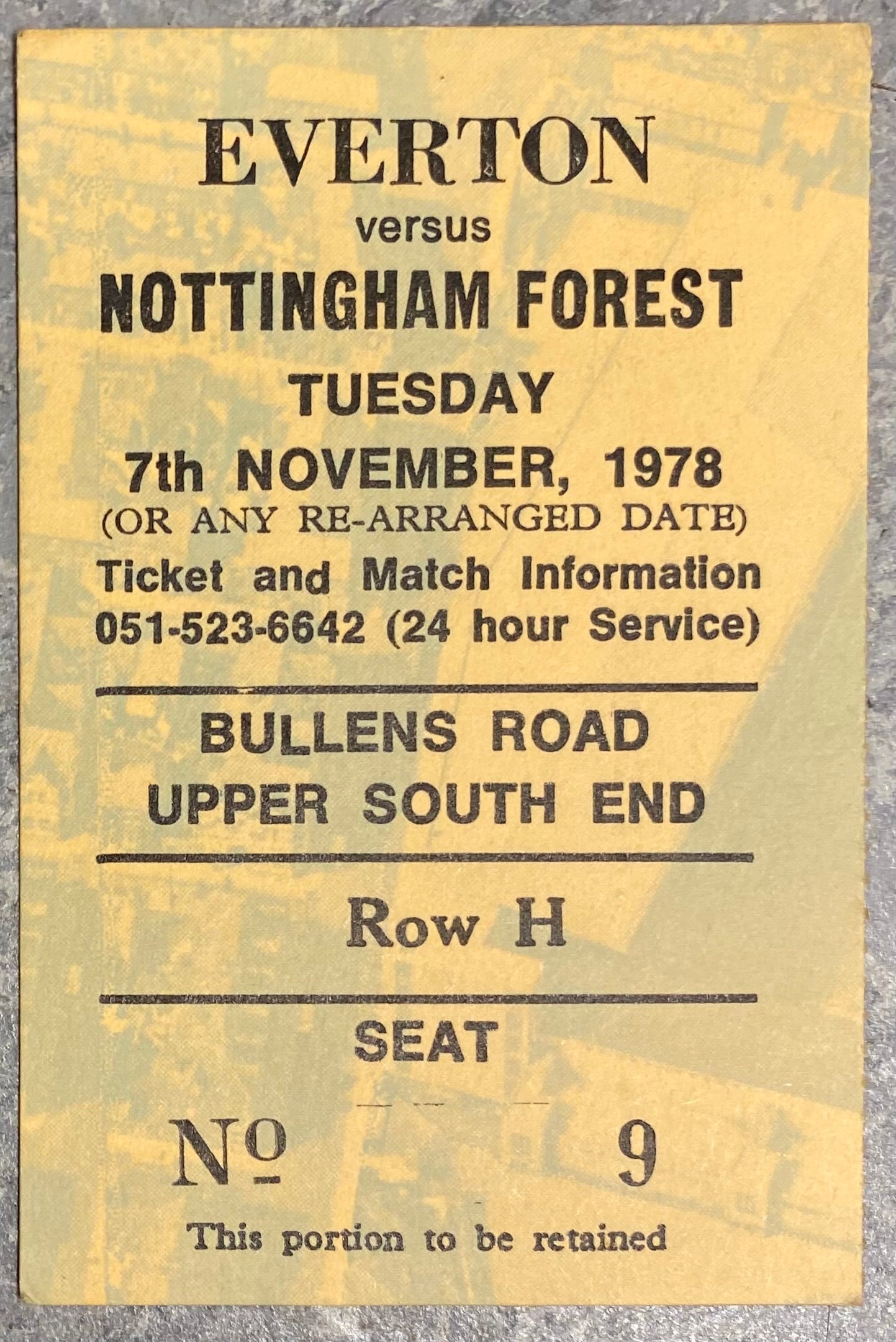 1978/79 ORIGINAL DIVISION ONE TICKET EVERTON V NOTTINGHAM FOREST