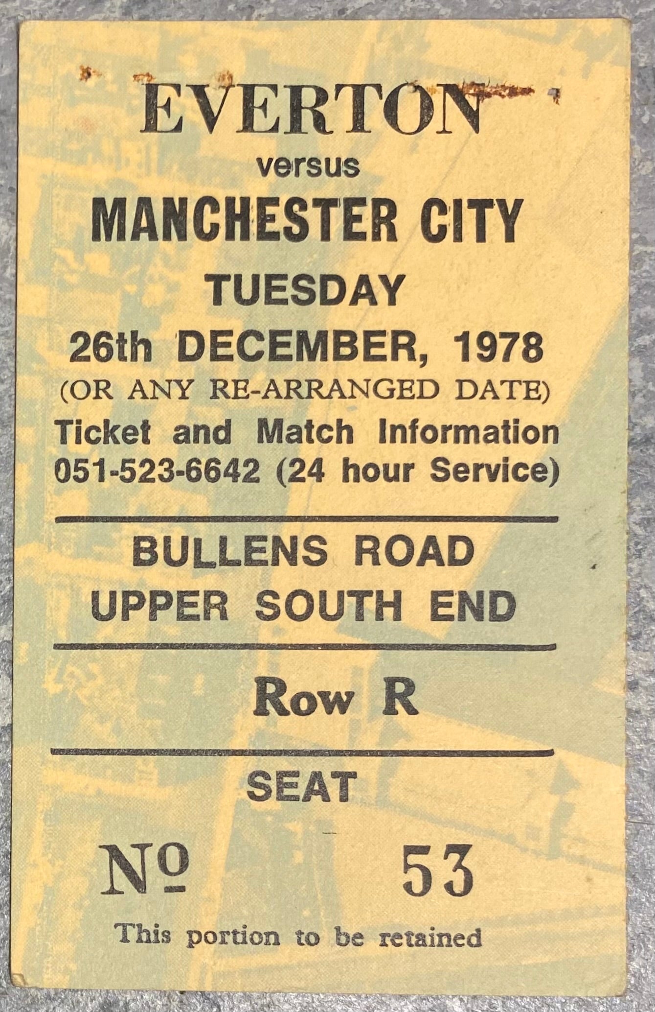 1978/79 ORIGINAL DIVISION ONE TICKET EVERTON V MANCHESTER CITY