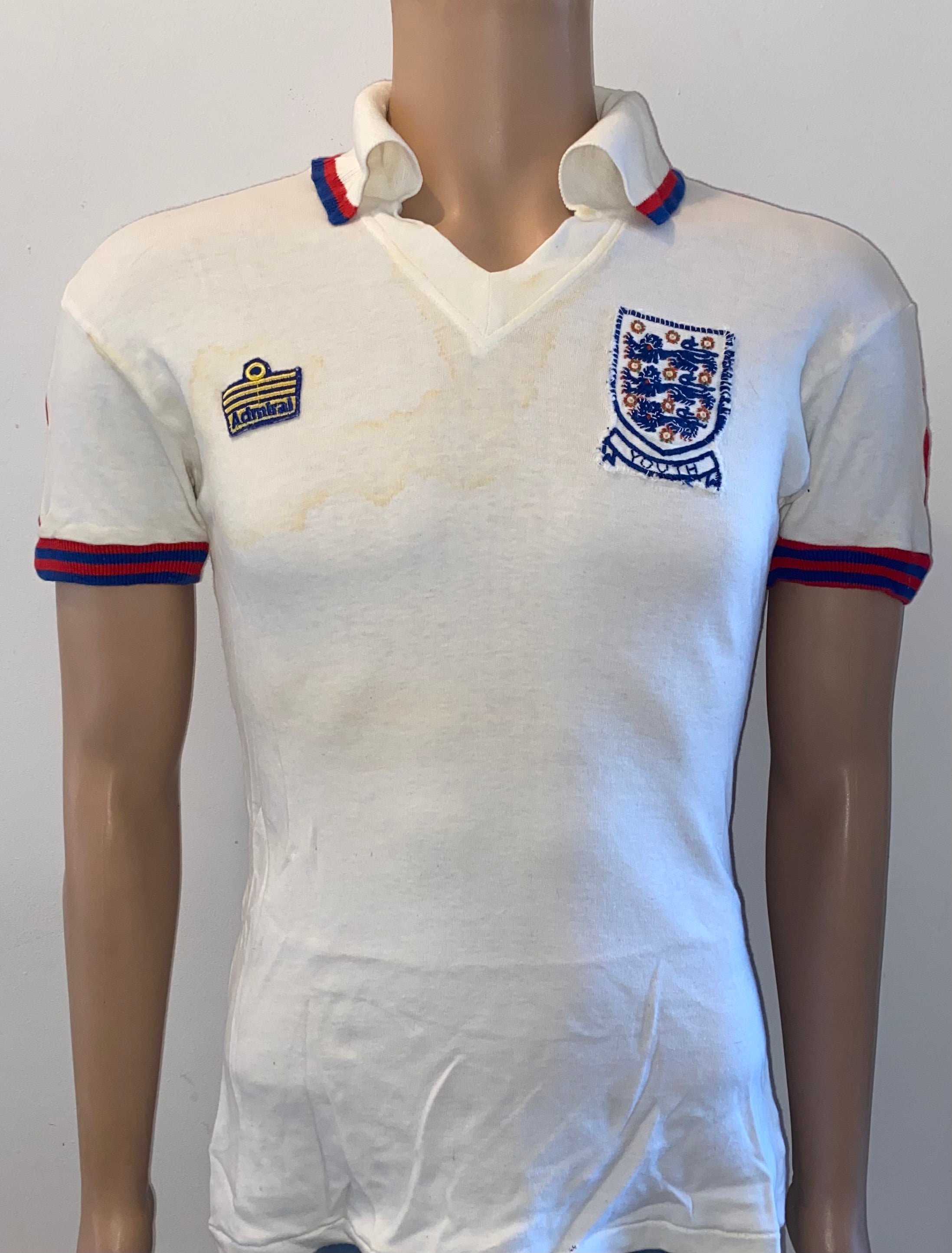 1976 ENGLAND YOUTH MATCH WORN HOME SHIRT COWANS #12