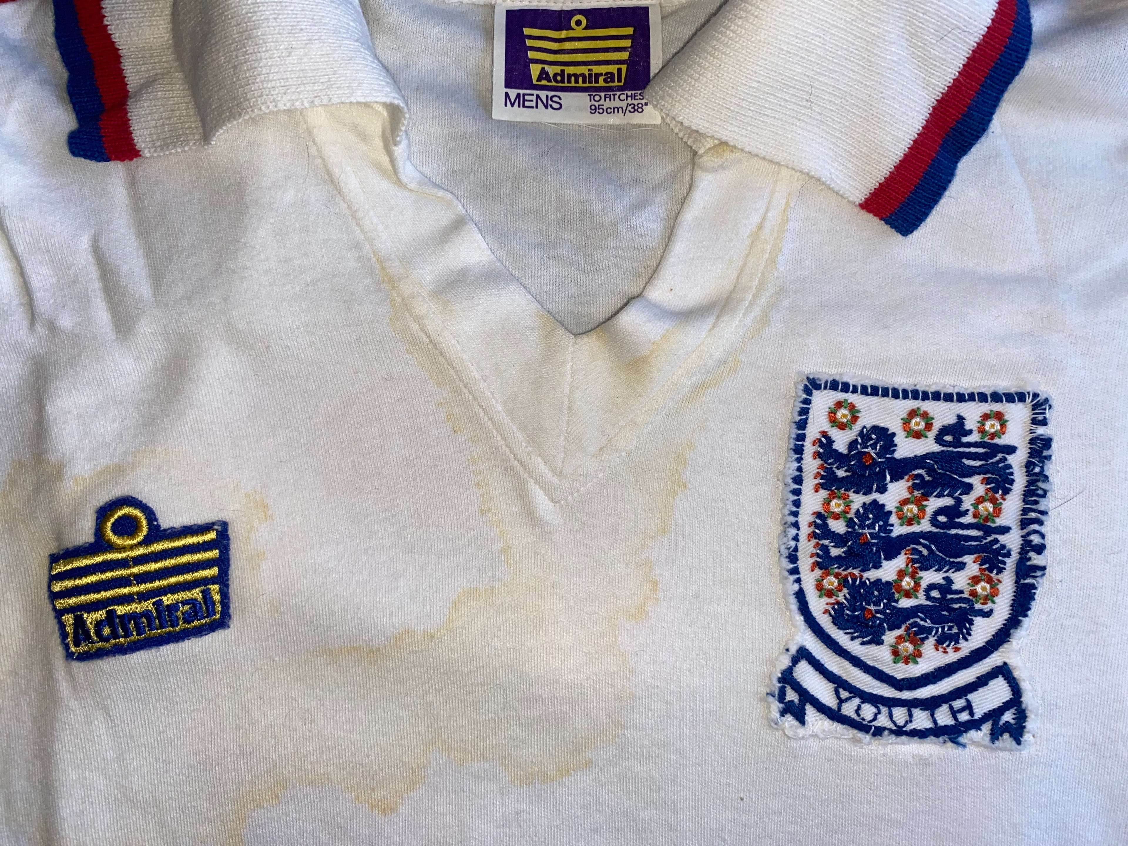 1976 ENGLAND YOUTH MATCH WORN HOME SHIRT COWANS #12