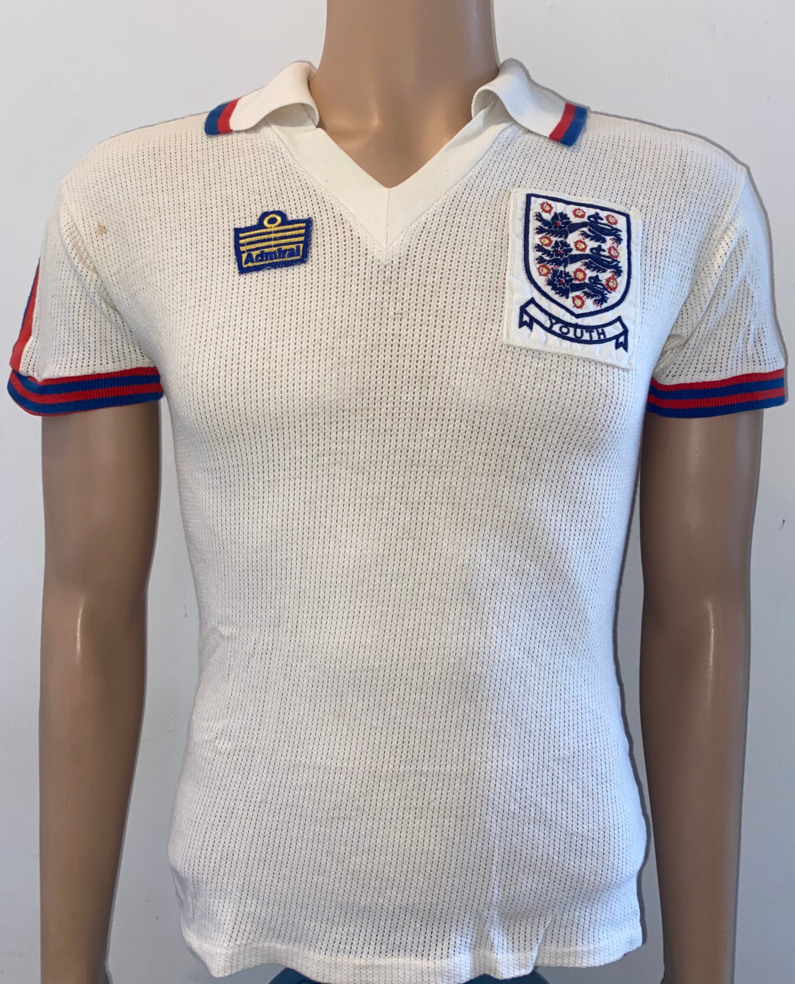 1978/79 ENGLAND MATCH WORN U18 AERTEX ADMIRAL HOME SHIRT #12