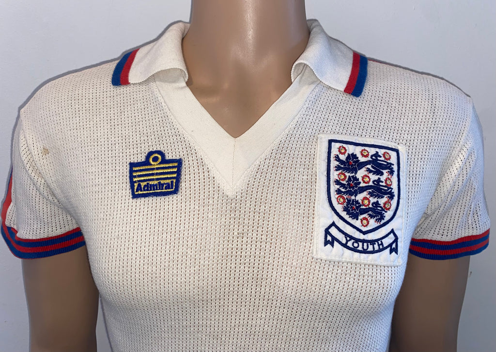 1978/79 ENGLAND MATCH WORN U18 AERTEX ADMIRAL HOME SHIRT #12
