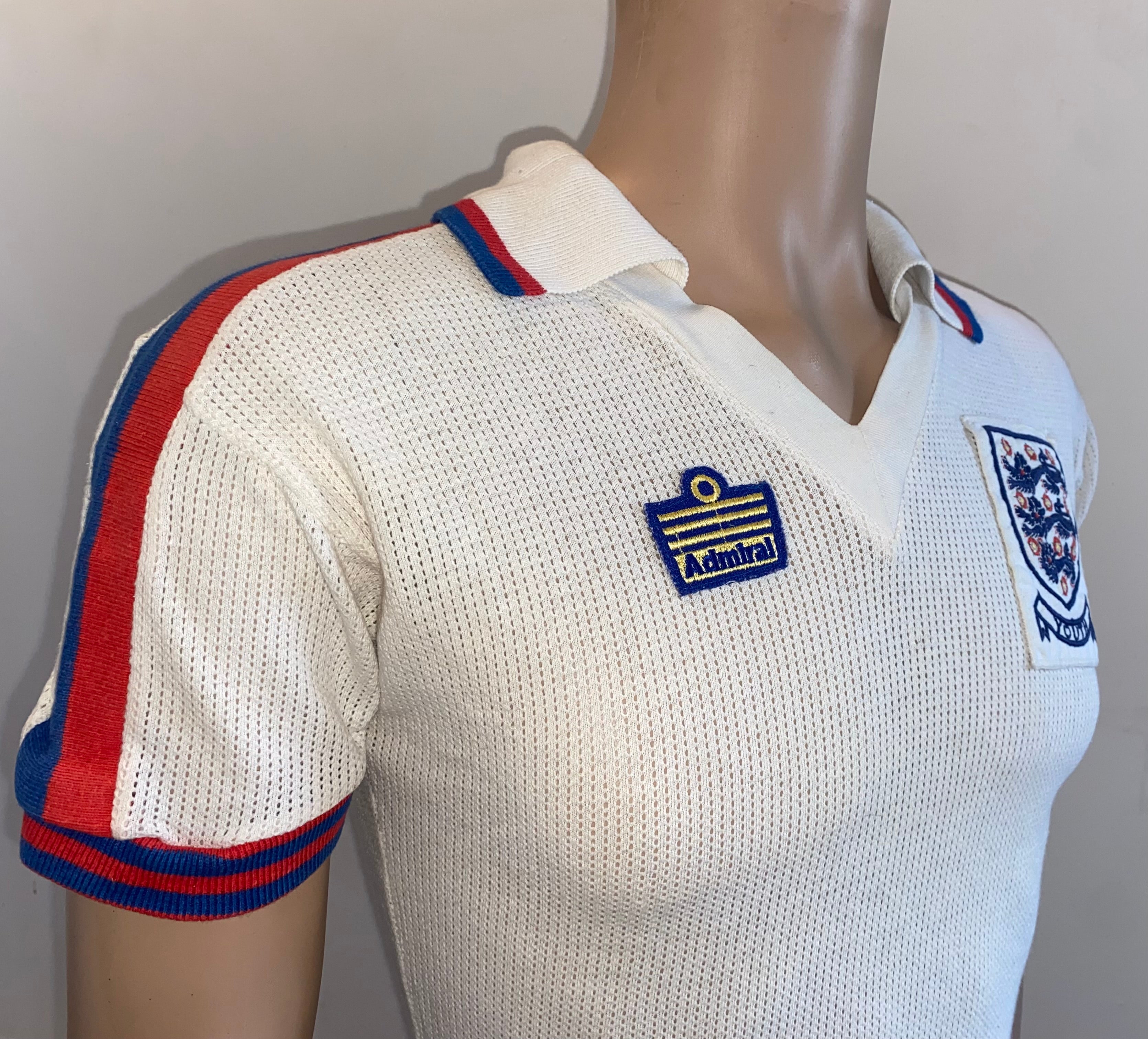 1978/79 ENGLAND MATCH WORN U18 AERTEX ADMIRAL HOME SHIRT #12
