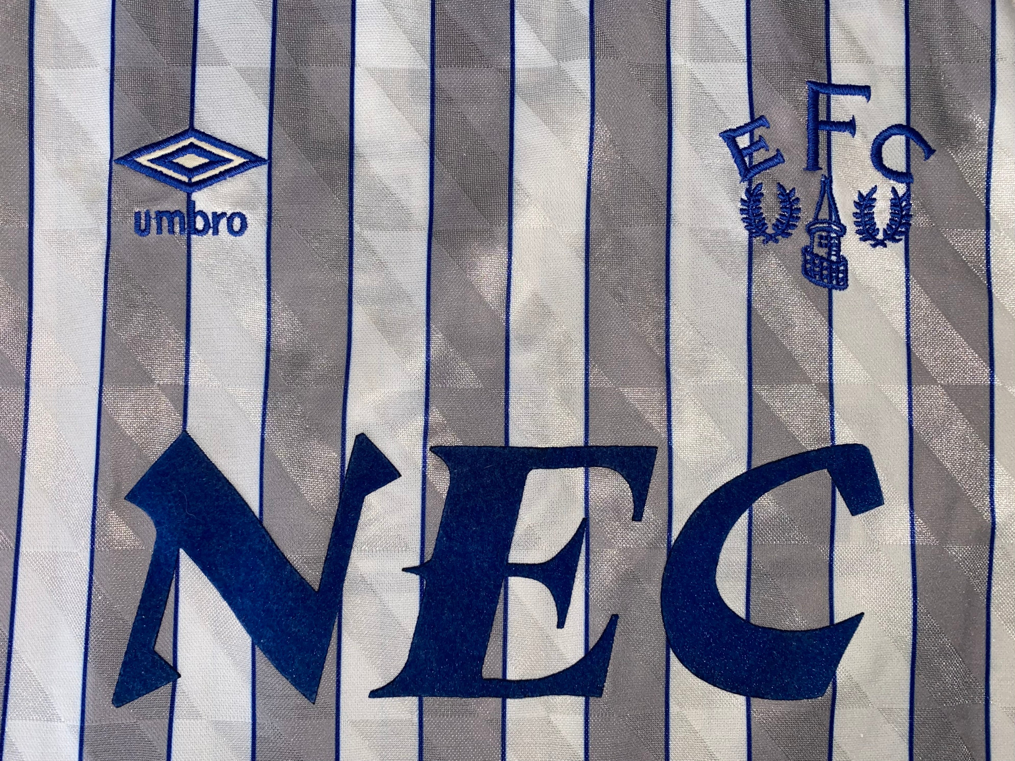 1989/90 EVERTON MATCH WORN UMBRO AWAY SHIRT (#13)