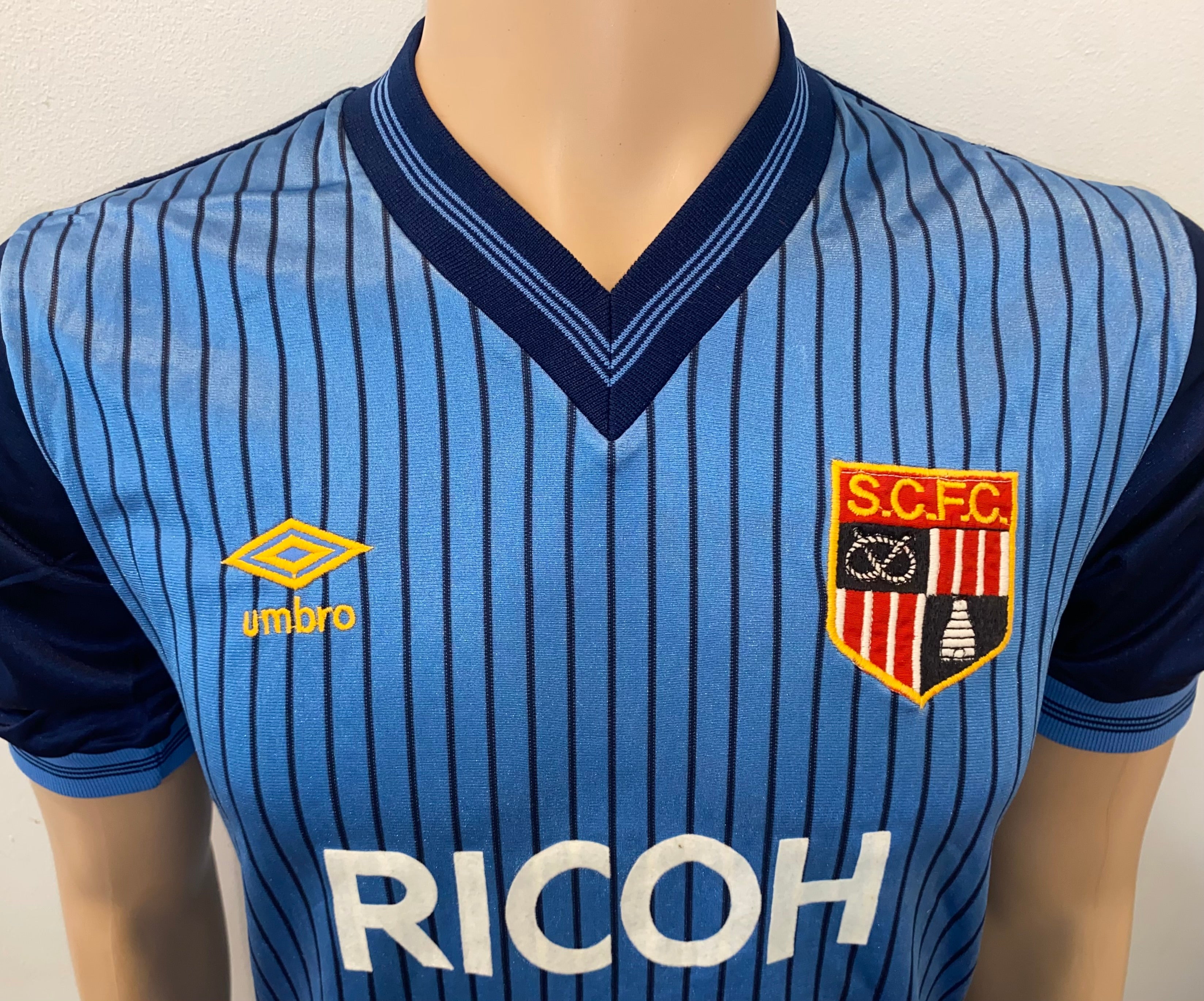 1984/85 STOKE CITY MATCH WORN UMBRO AWAY SHIRT #15