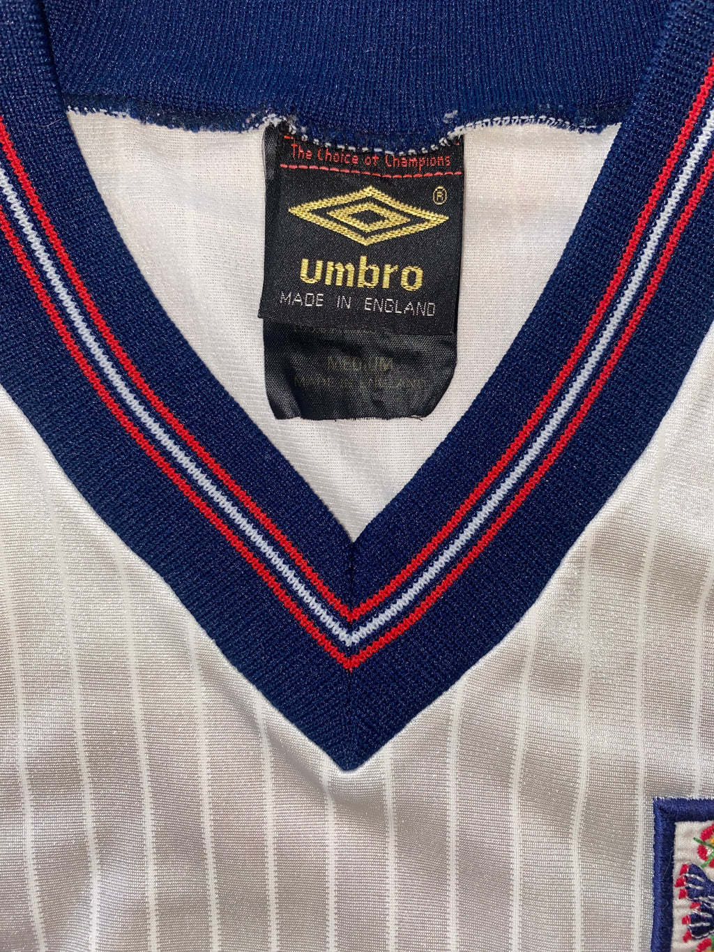 1986 ENGLAND U18 MATCH WORN UMBRO HOME SHIRT #16