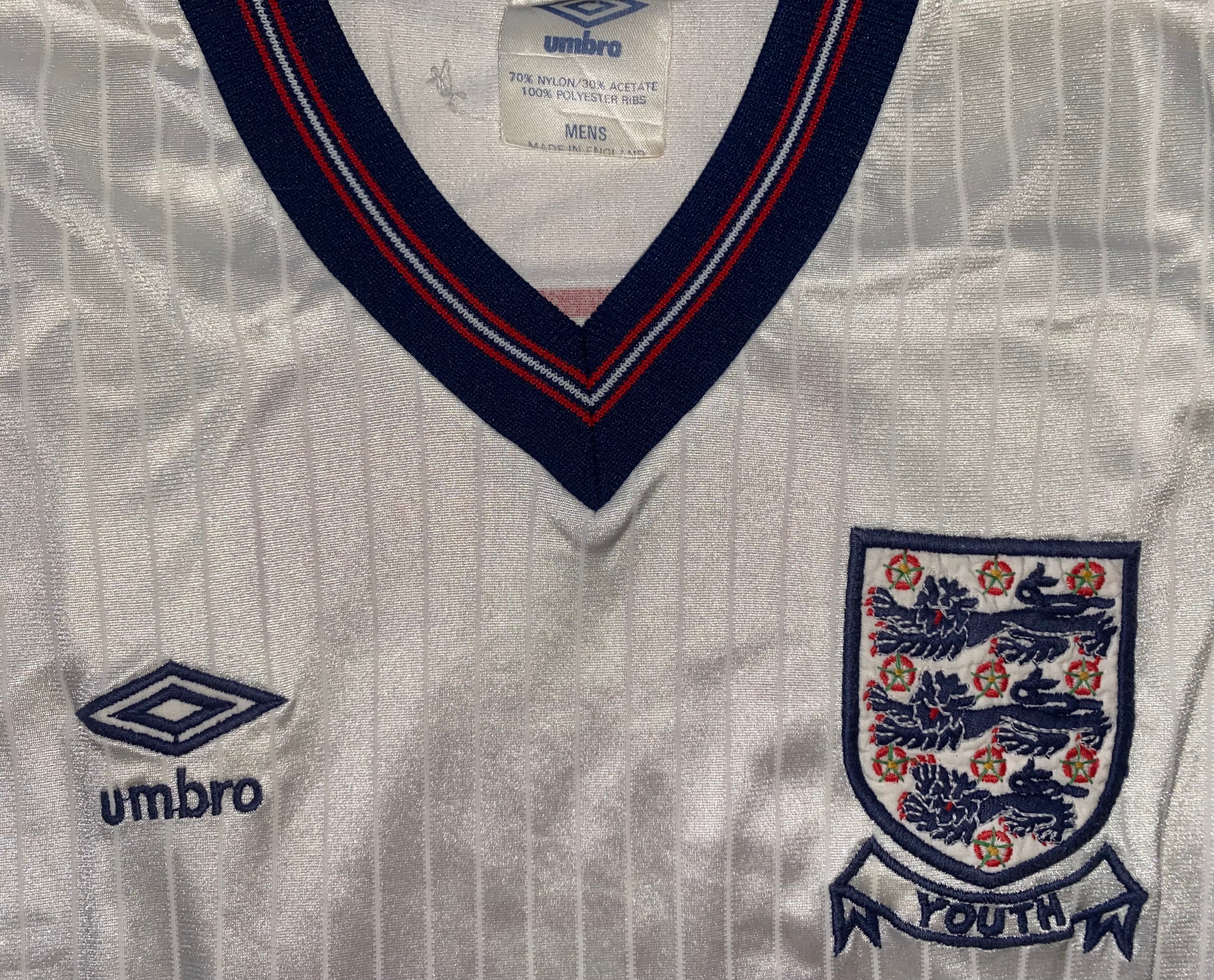 1984 MATCH WORN UMBRO ENGLAND YOUTH U18 HOME SHIRT #6