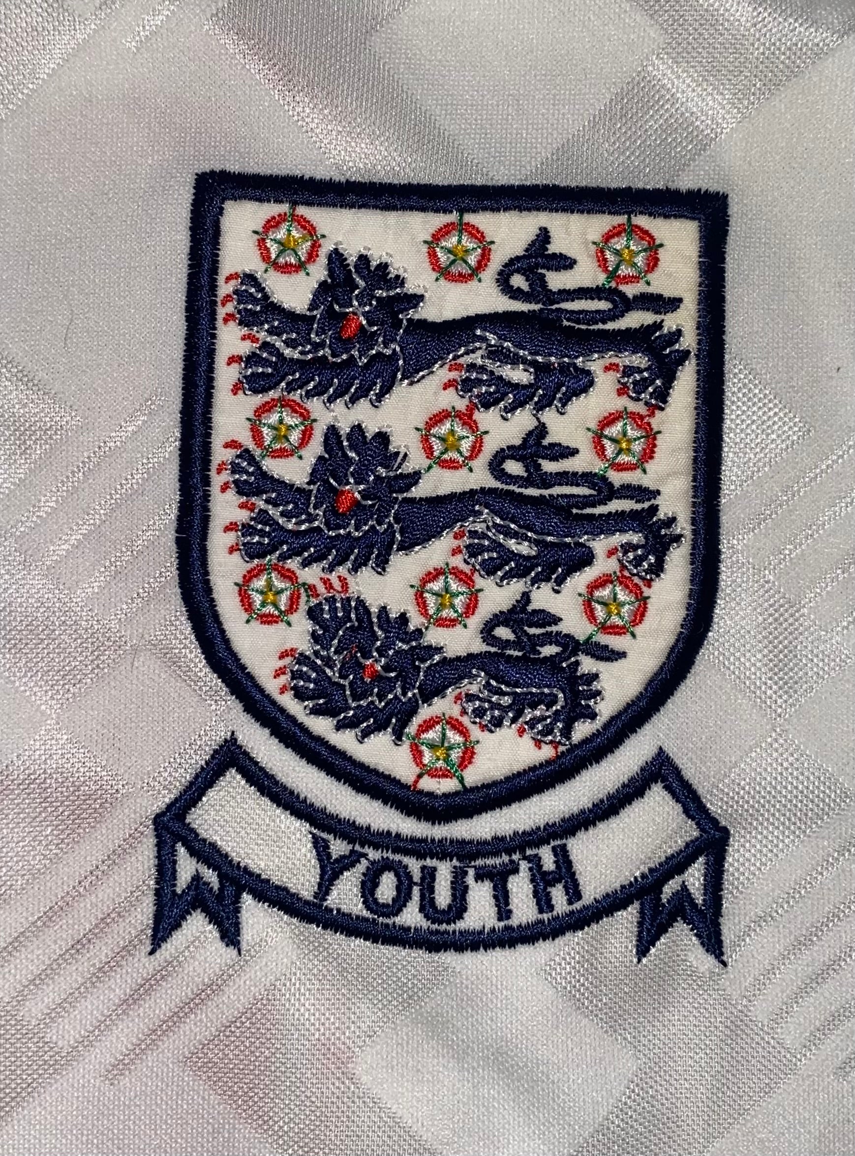1990 MATCH WORN UMBRO ENGLAND YOUTH U18 HOME SHIRT #12
