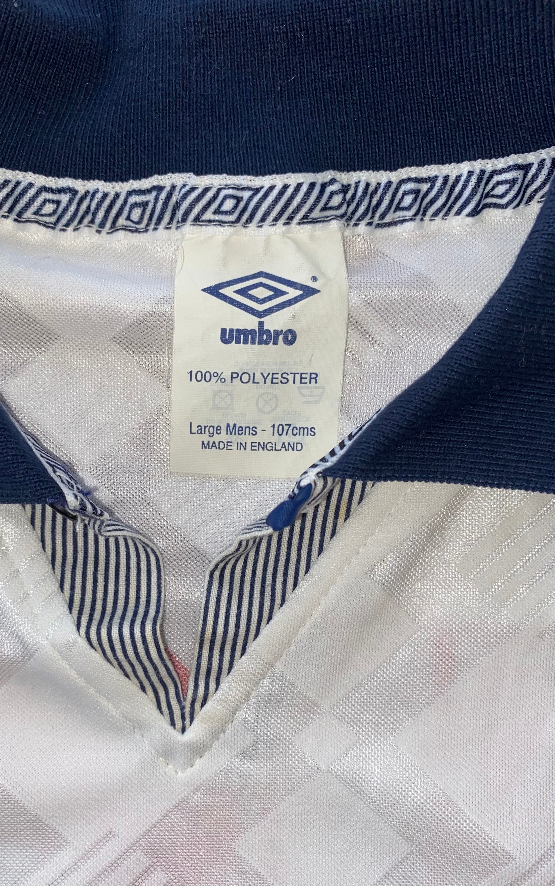 1990 MATCH WORN UMBRO ENGLAND YOUTH U18 HOME SHIRT #12