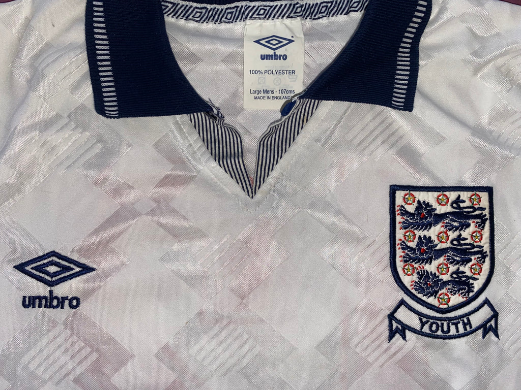 1990 MATCH WORN UMBRO ENGLAND YOUTH U18 HOME SHIRT #12