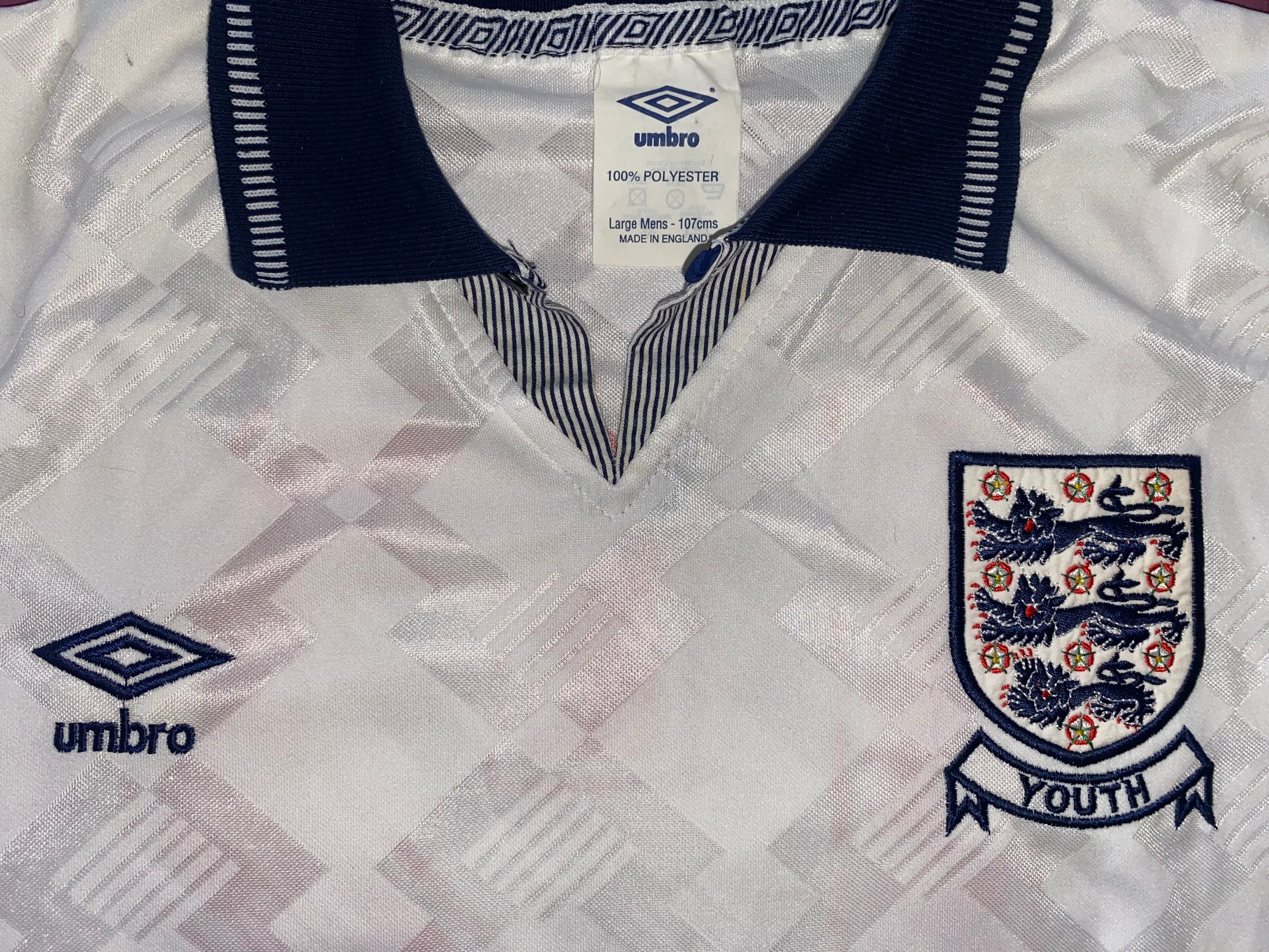 1990 MATCH WORN UMBRO ENGLAND YOUTH U18 HOME SHIRT #12