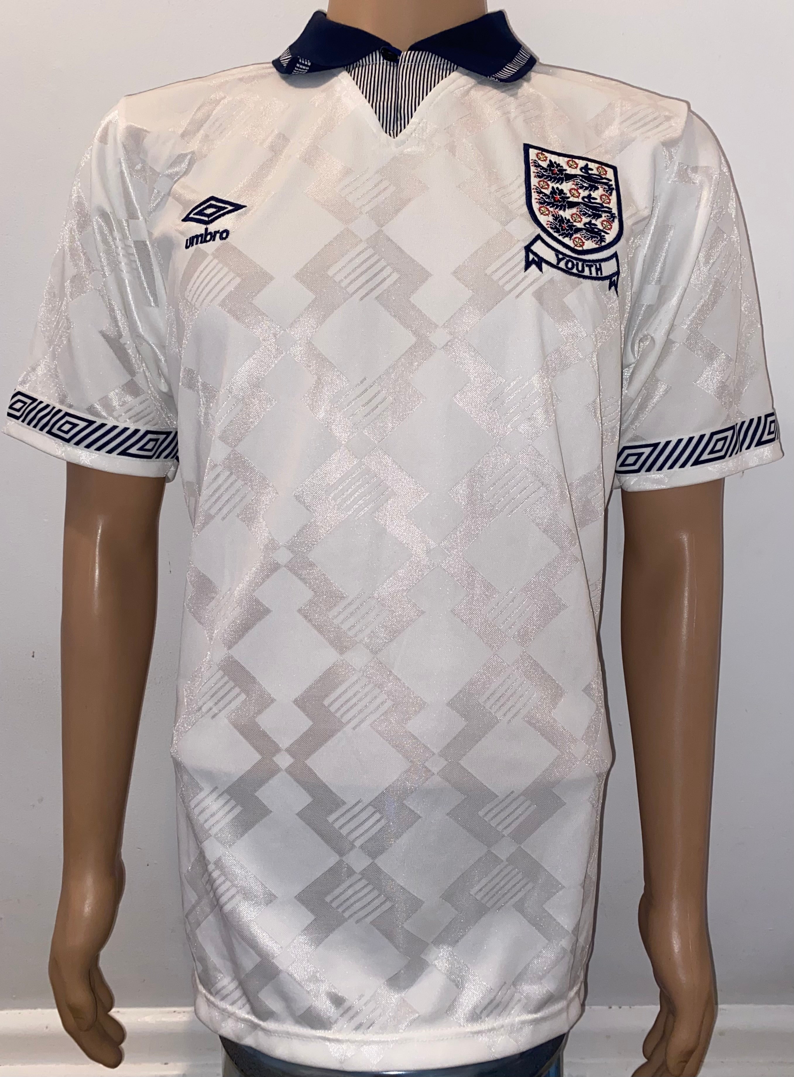1990 MATCH WORN UMBRO ENGLAND YOUTH U18 HOME SHIRT #12