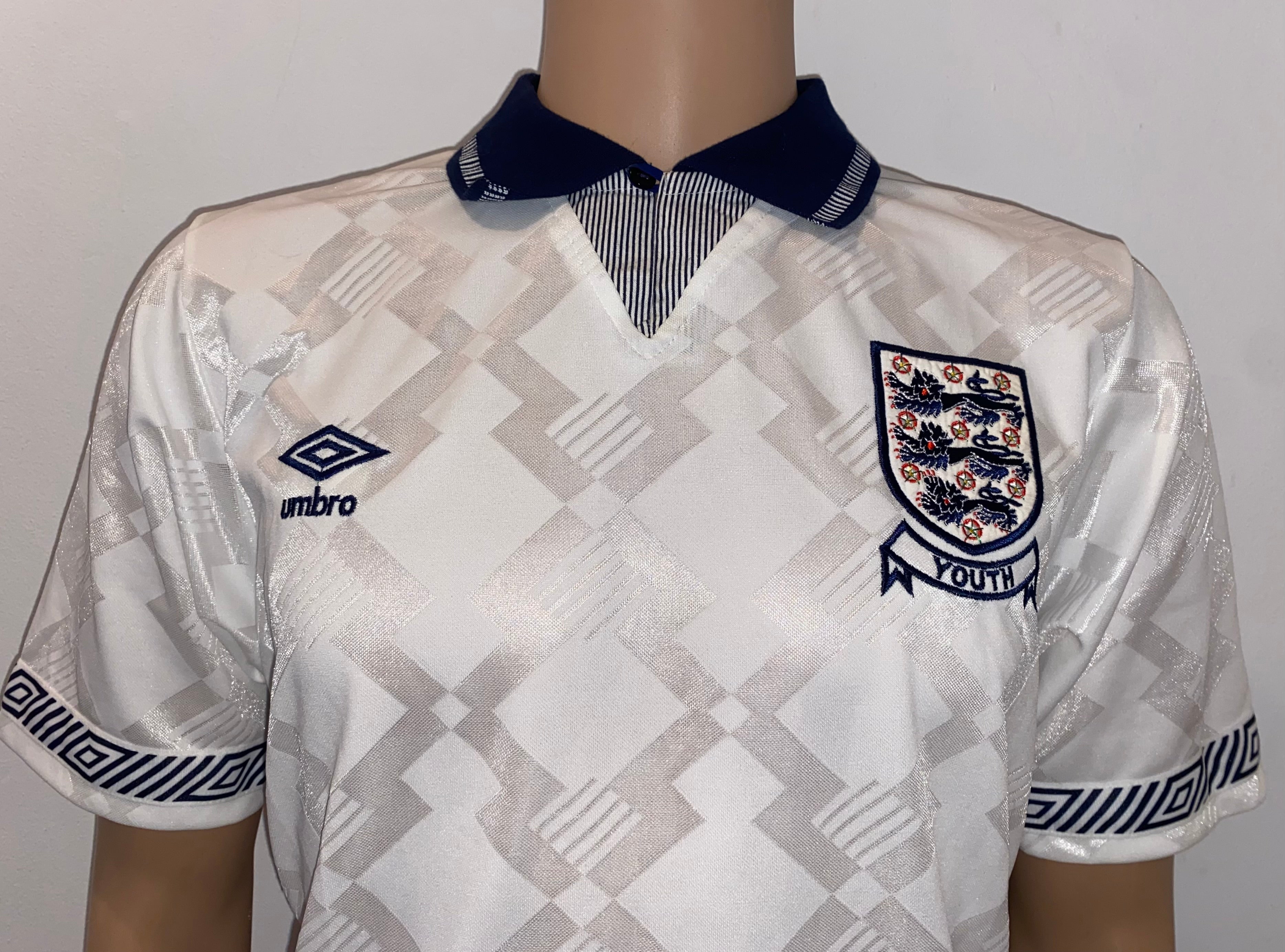 1990 MATCH WORN UMBRO ENGLAND YOUTH U18 HOME SHIRT #12