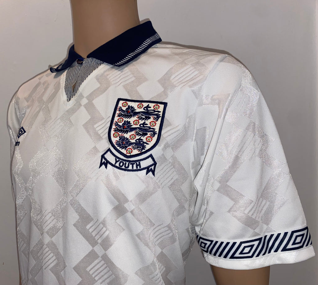 1990 MATCH WORN UMBRO ENGLAND YOUTH U18 HOME SHIRT #12