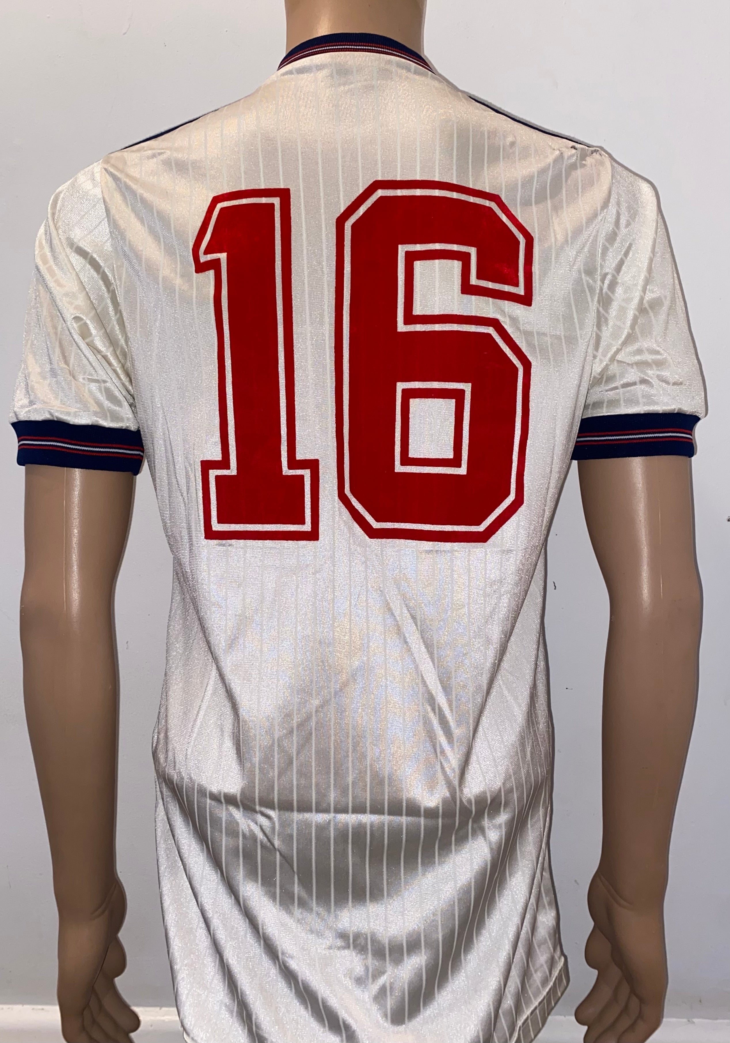 1986 ENGLAND U18 MATCH WORN UMBRO HOME SHIRT #16