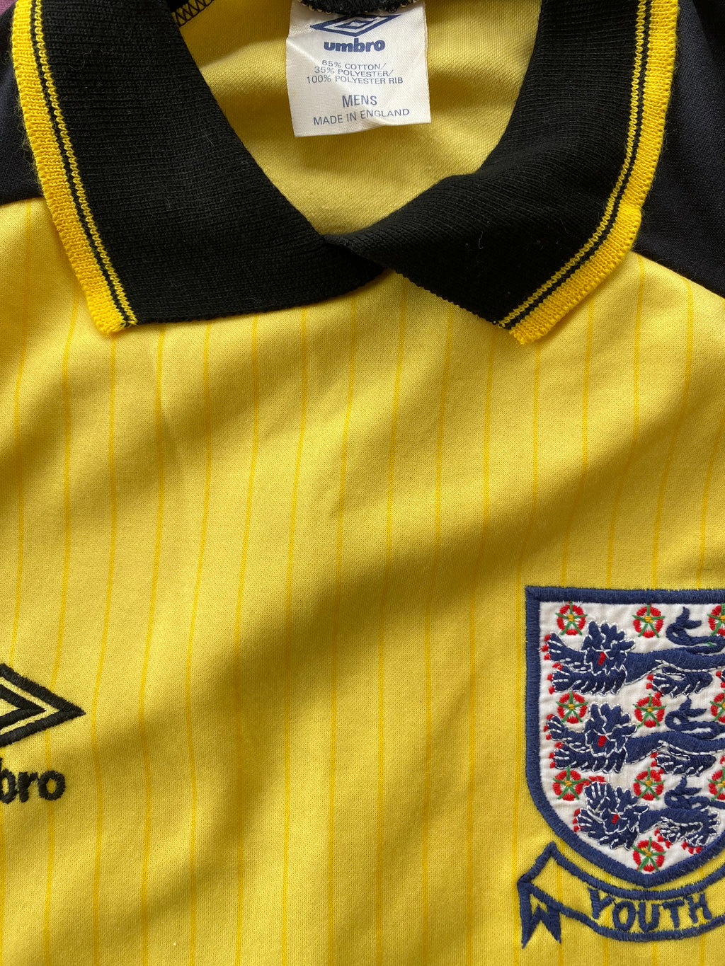 1985-86 ENGLAND U-18 MATCH ISSUE GOALKEEPERS SHIRT #1 (MILLER)