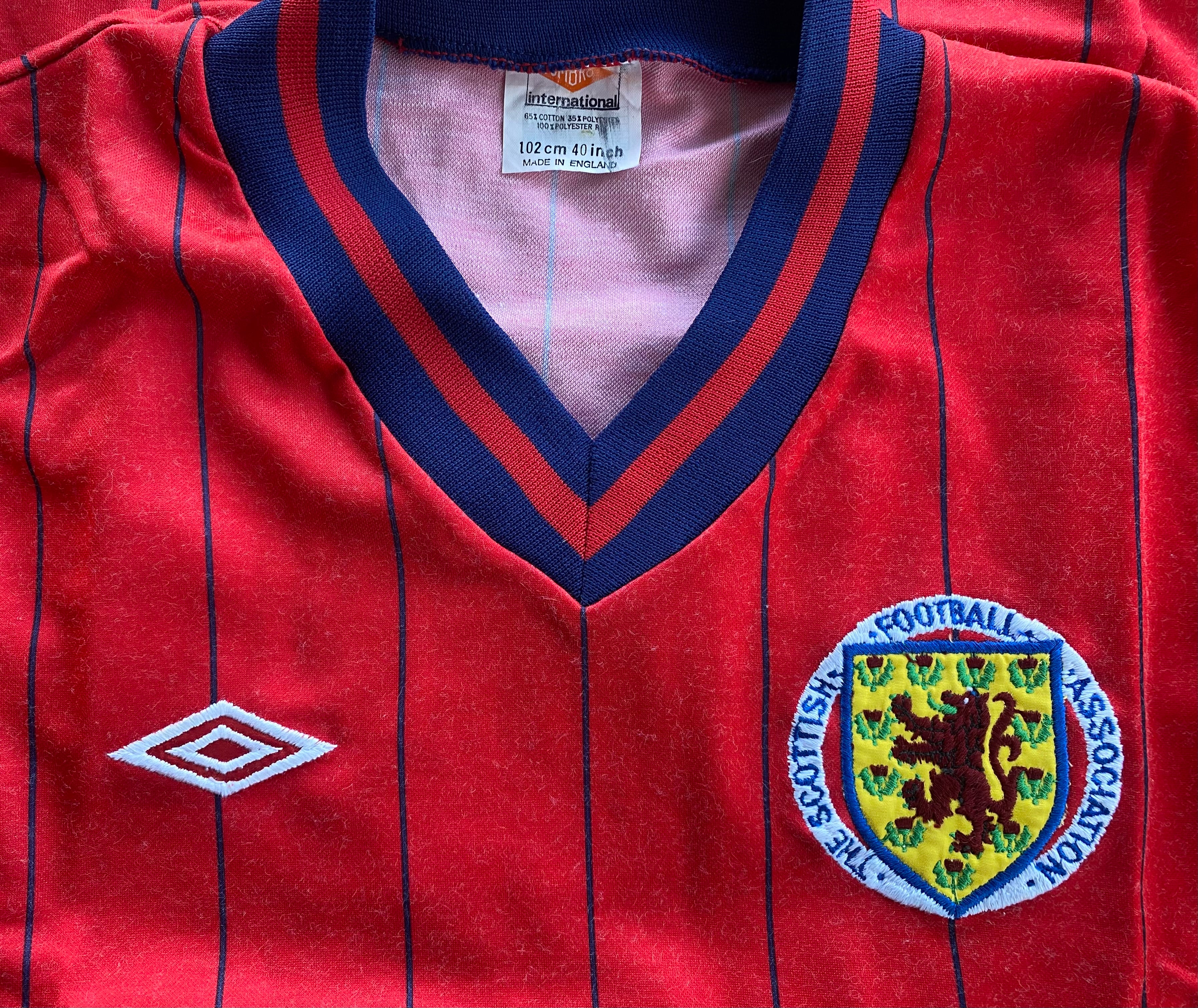 1984 SCOTLAND MATCH WORN UMBRO AWAY SHIRT #19