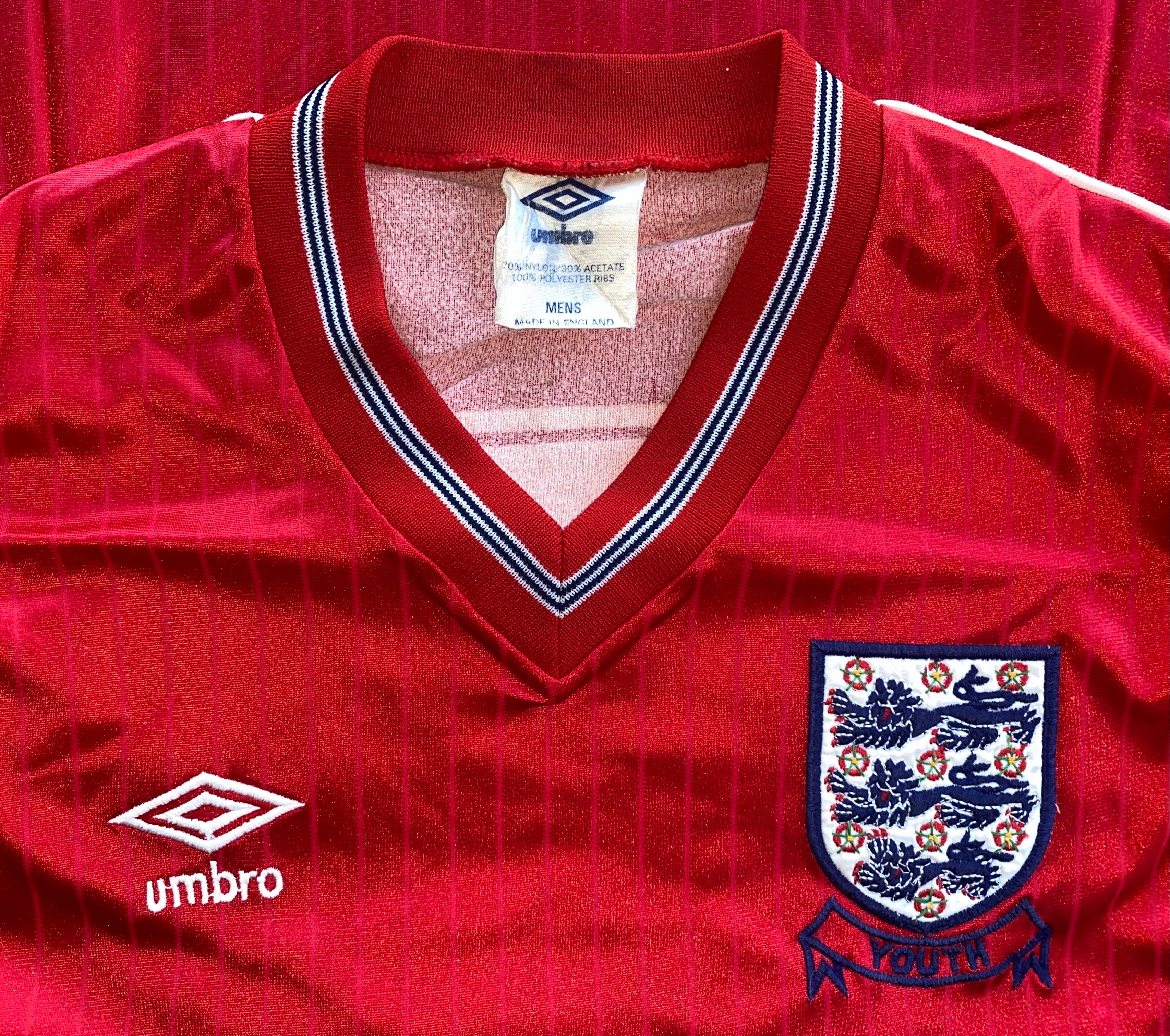 1984 MATCH WORN UMBRO ENGLAND YOUTH U18 AWAY SHIRT #8