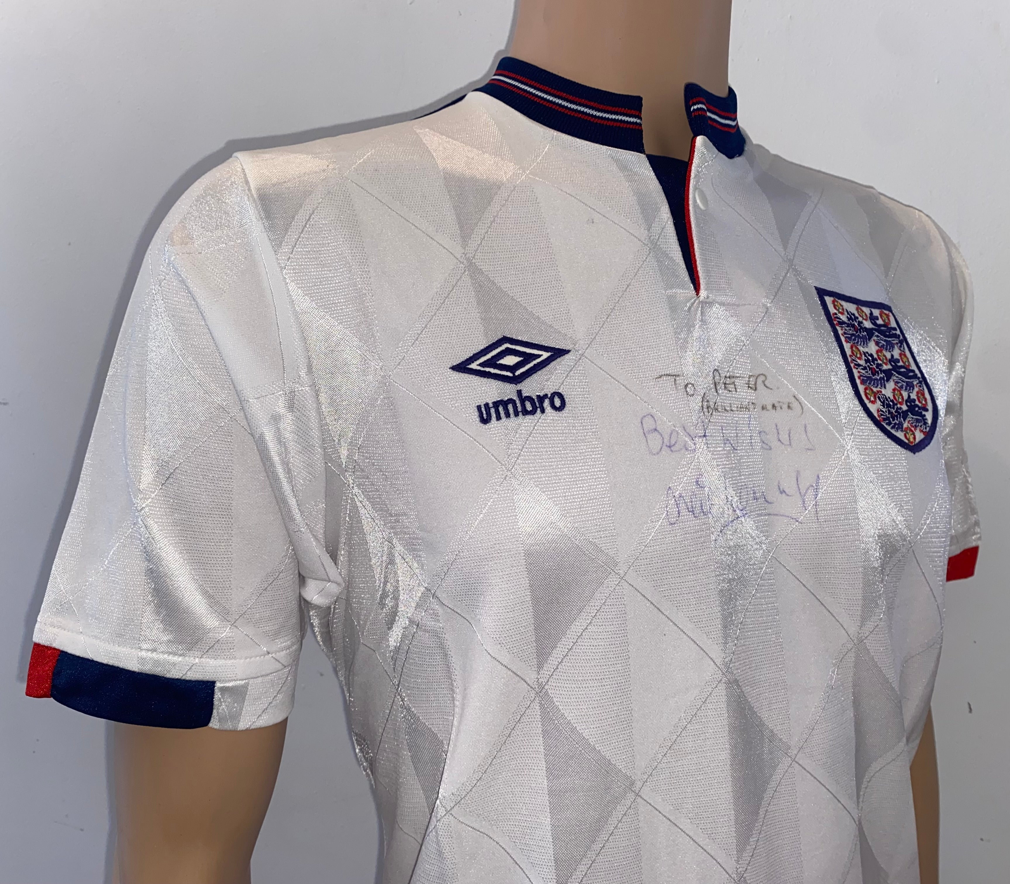 1989 MATCH WORN ENGLAND U21 UMBRO HOME SHIRT (MCDONALD #14)