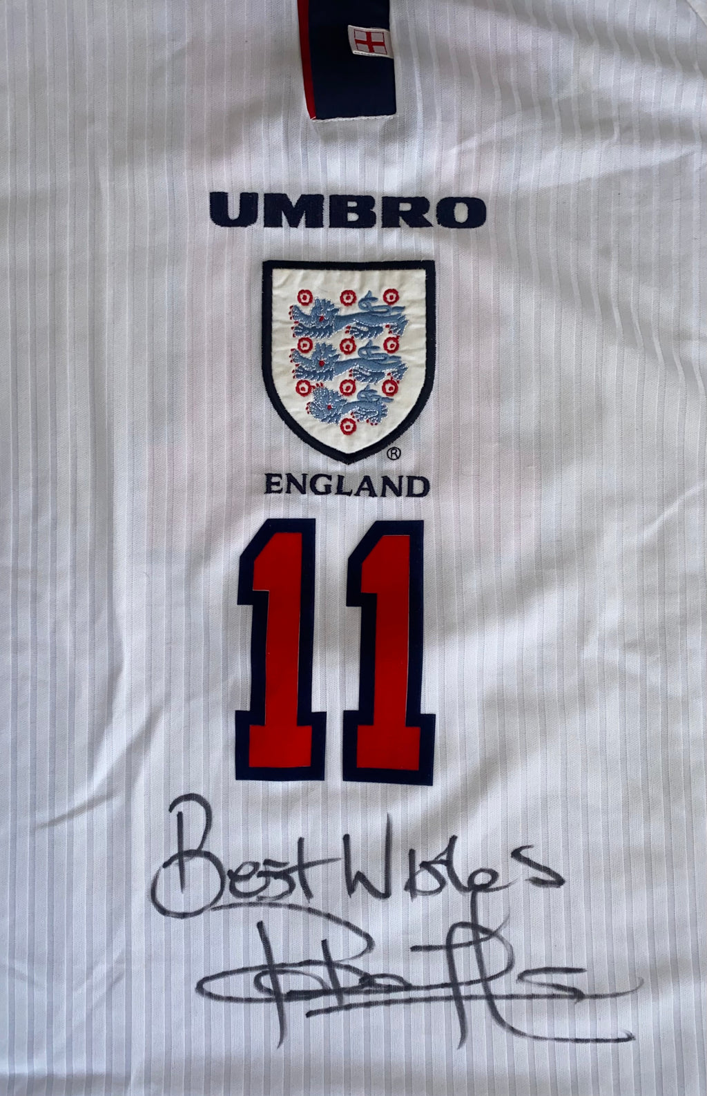 1998 ENGLAND MATCH WORN HOME SHIRT ROBERT LEE #11
