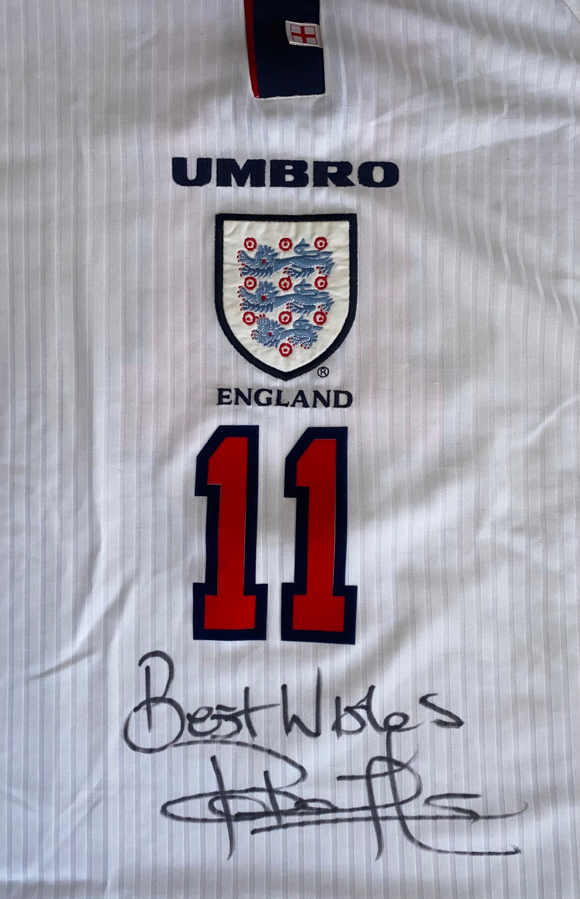 1998 ENGLAND MATCH WORN HOME SHIRT ROBERT LEE #11