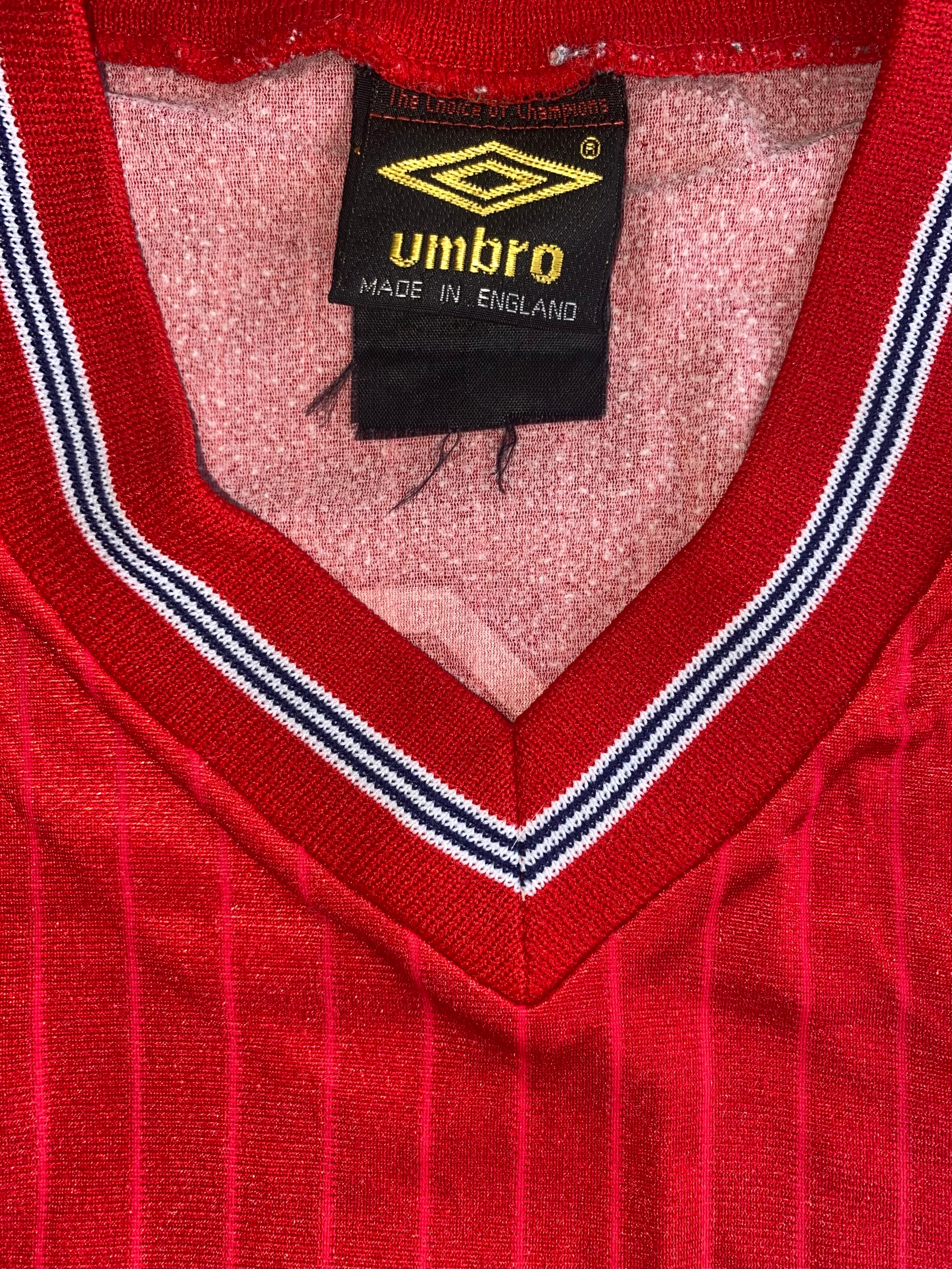 1986/87 MATCH WORN UMBRO ENGLAND YOUTH U18 AWAY SHIRT #16 (MARK ROBINS)