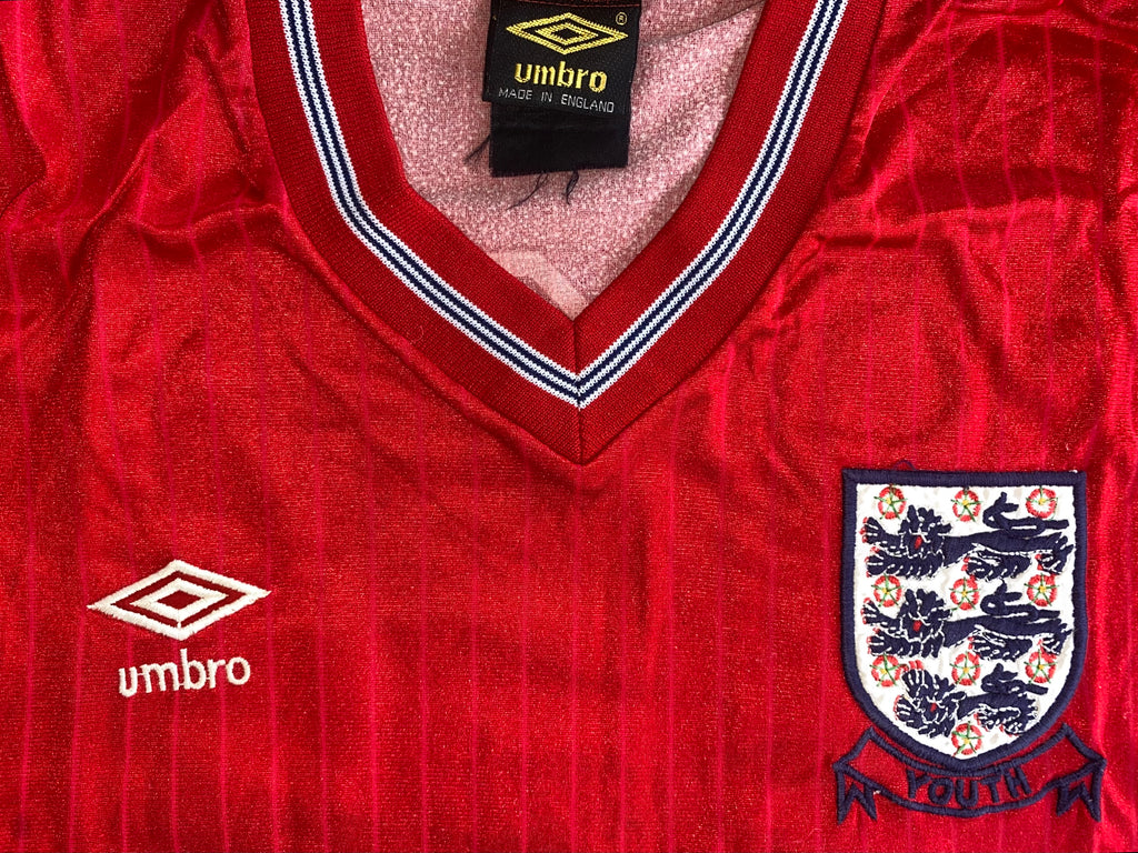 1986/87 MATCH WORN UMBRO ENGLAND YOUTH U18 AWAY SHIRT #16 (MARK ROBINS)