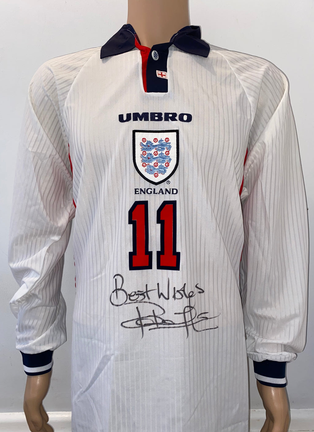 1998 ENGLAND MATCH WORN HOME SHIRT ROBERT LEE #11
