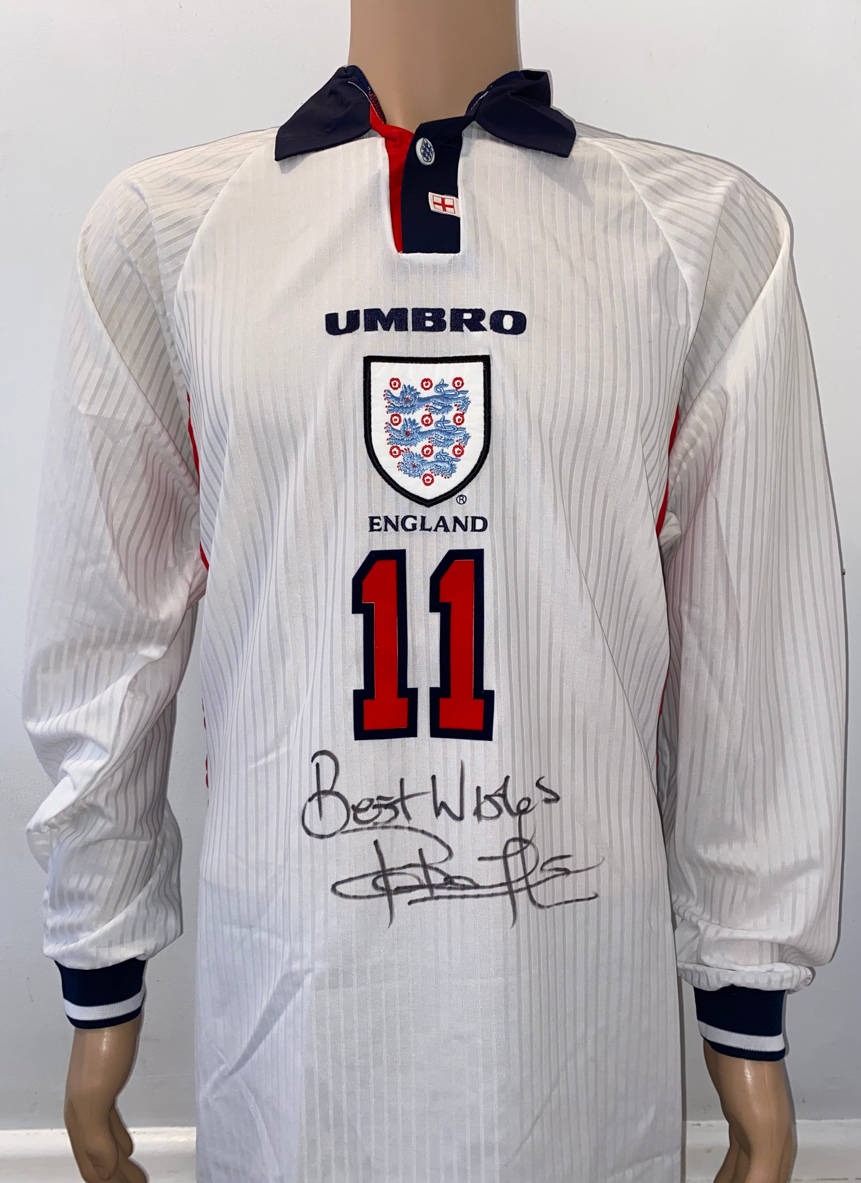 1998 ENGLAND MATCH WORN HOME SHIRT ROBERT LEE #11