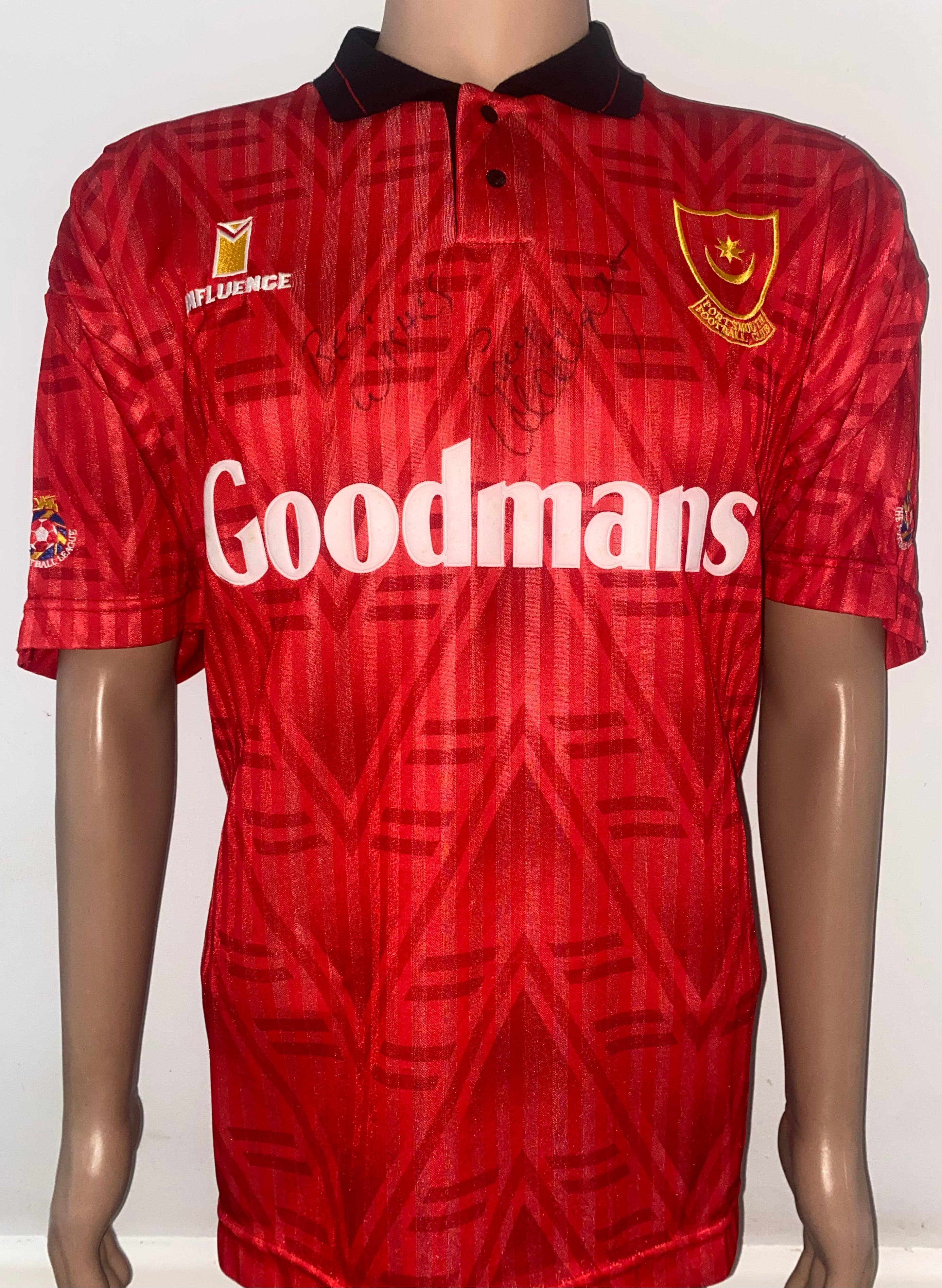 1991/92 MATCHWORN AND SIGNED PORTSMOUTH AWAY SHIRT (GUY WHITTINGHAM #10)