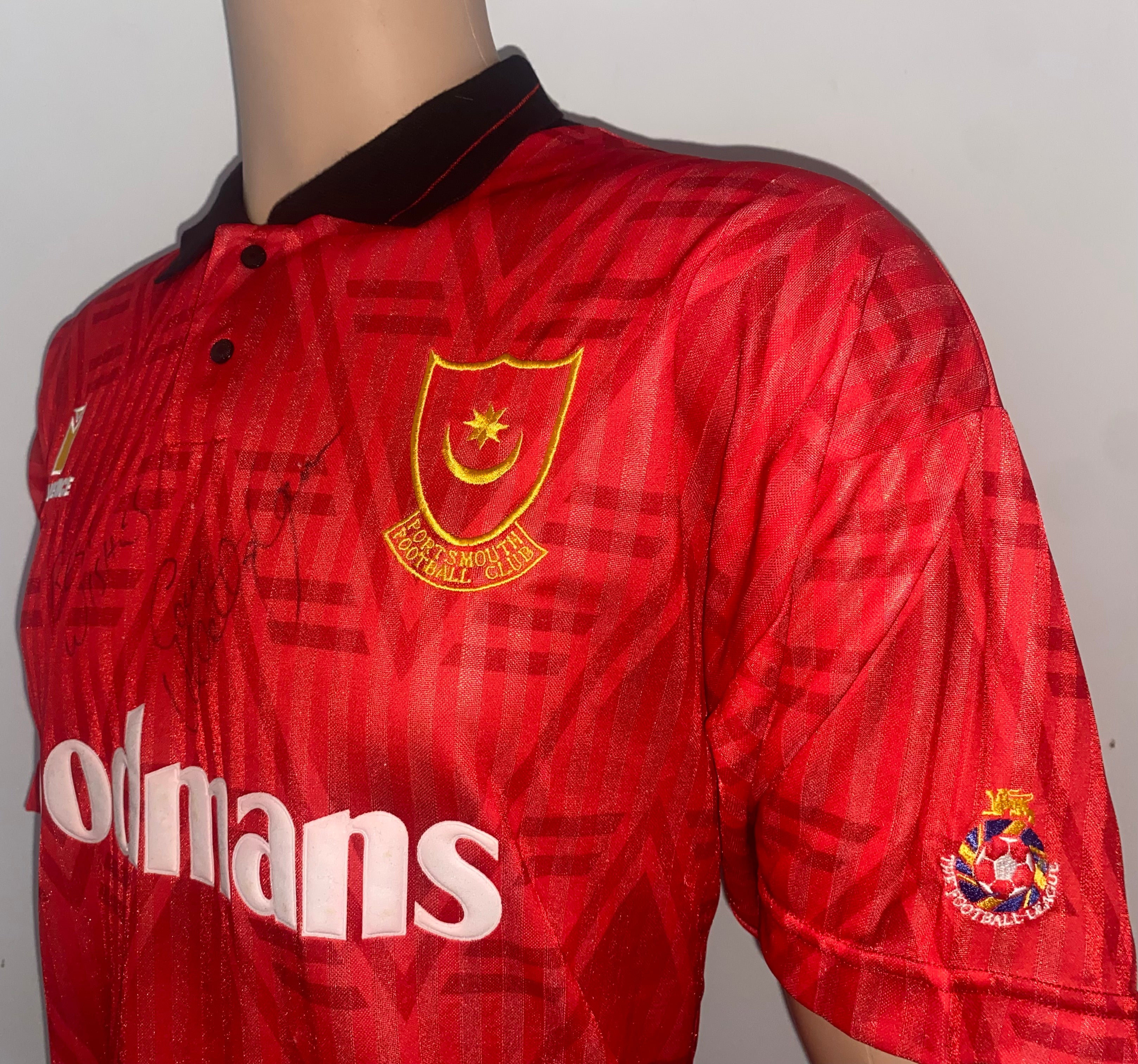 1991/92 MATCHWORN AND SIGNED PORTSMOUTH AWAY SHIRT (GUY WHITTINGHAM #10)