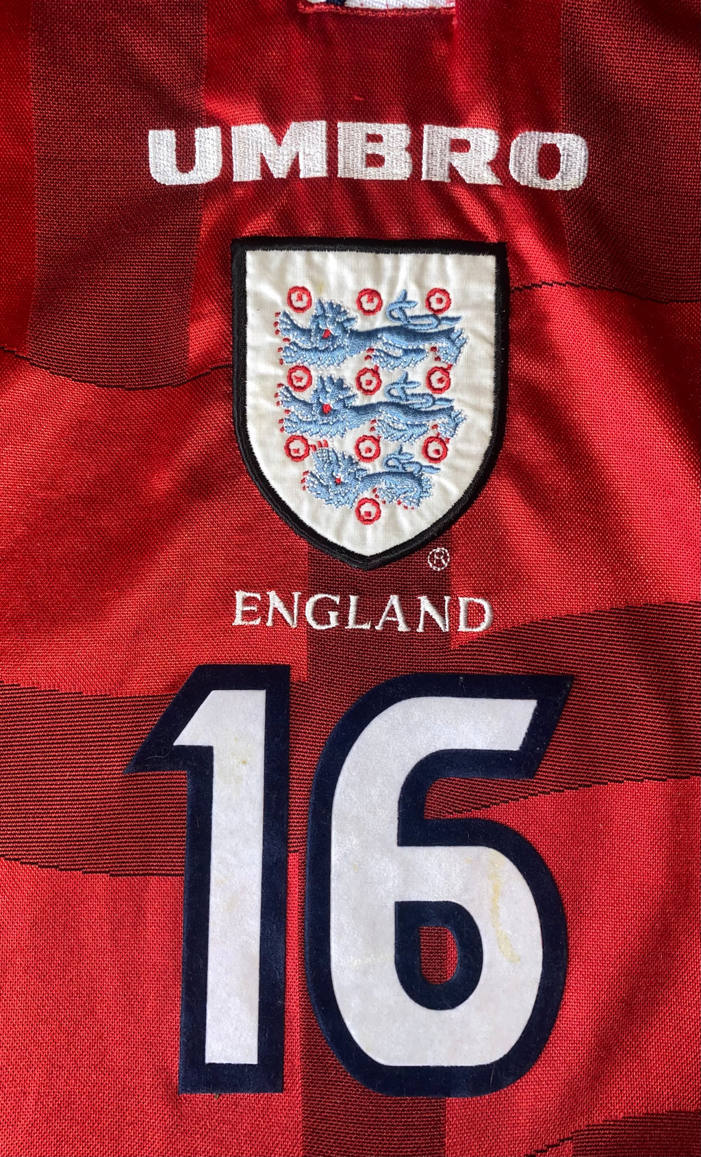 1997 ENGLAND MATCH ISSUE UMBRO AWAY SHIRT #16
