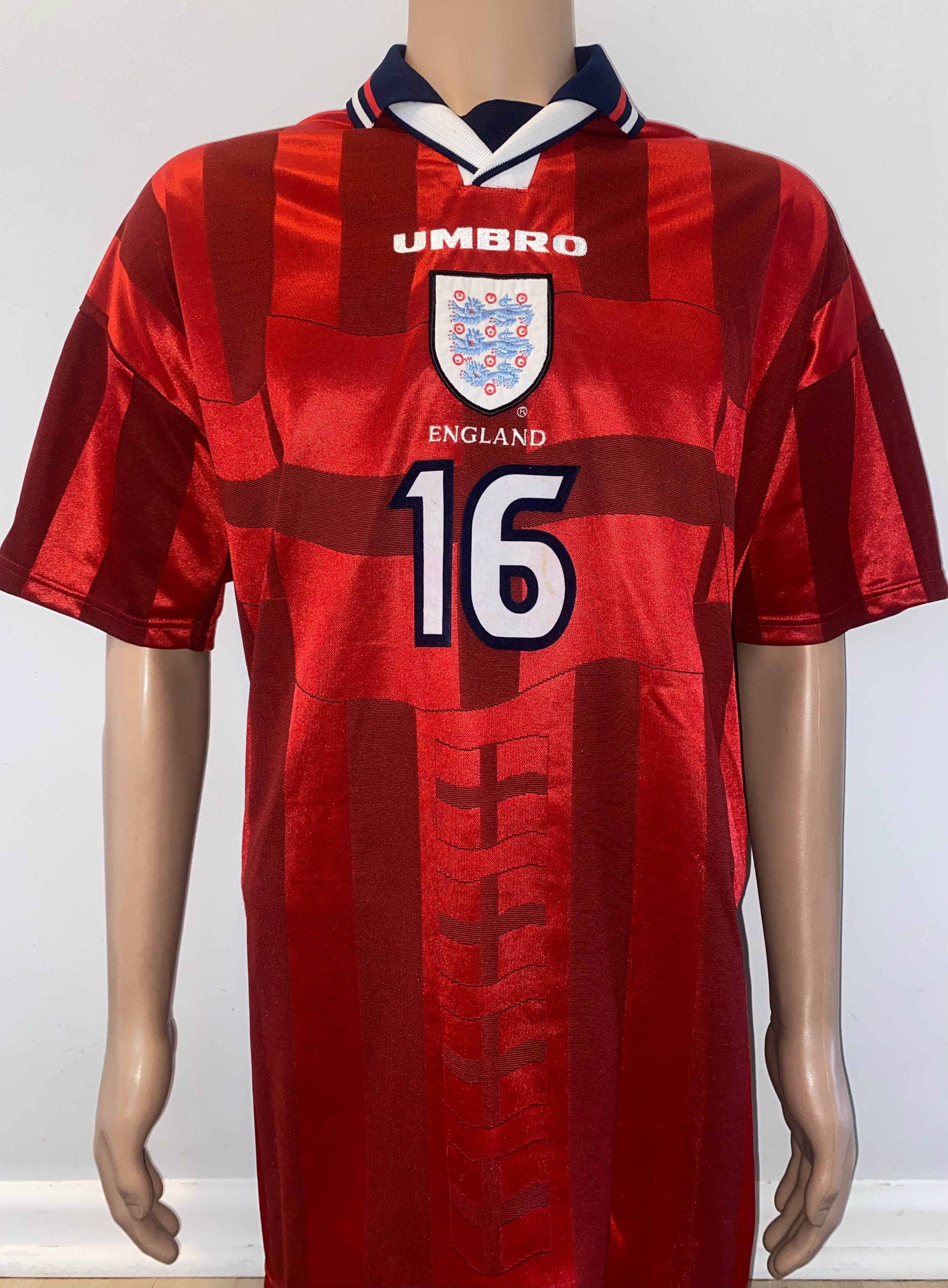 1997 ENGLAND MATCH ISSUE UMBRO AWAY SHIRT #16