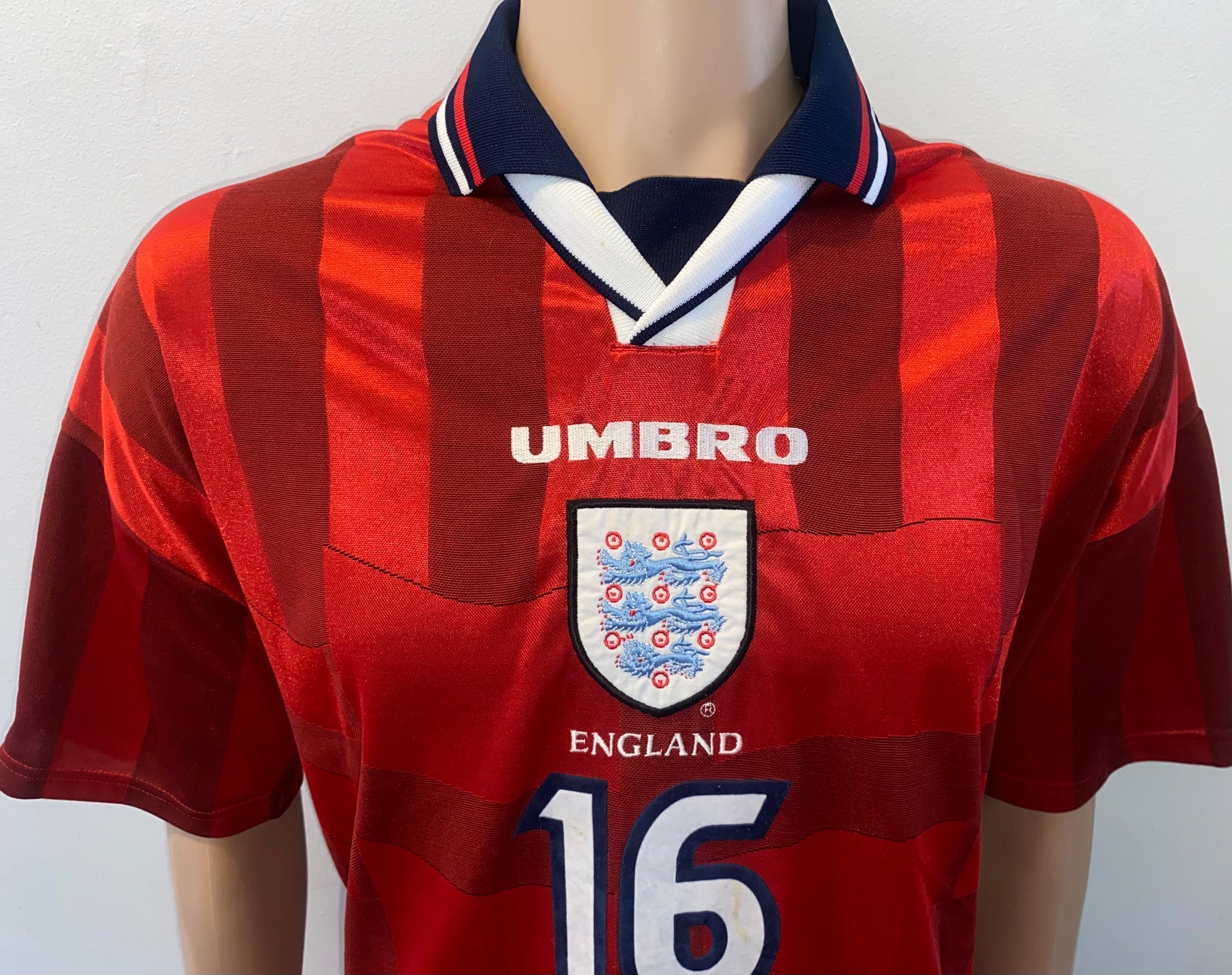 1997 ENGLAND MATCH ISSUE UMBRO AWAY SHIRT #16