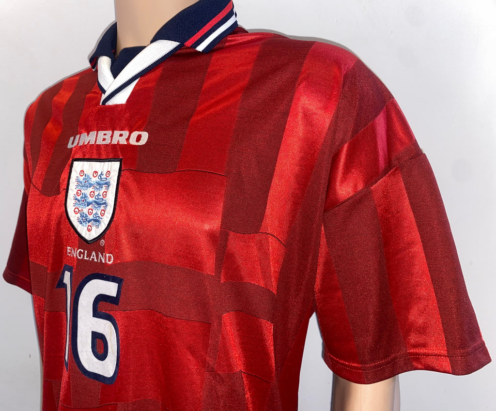 1997 ENGLAND MATCH ISSUE UMBRO AWAY SHIRT #16