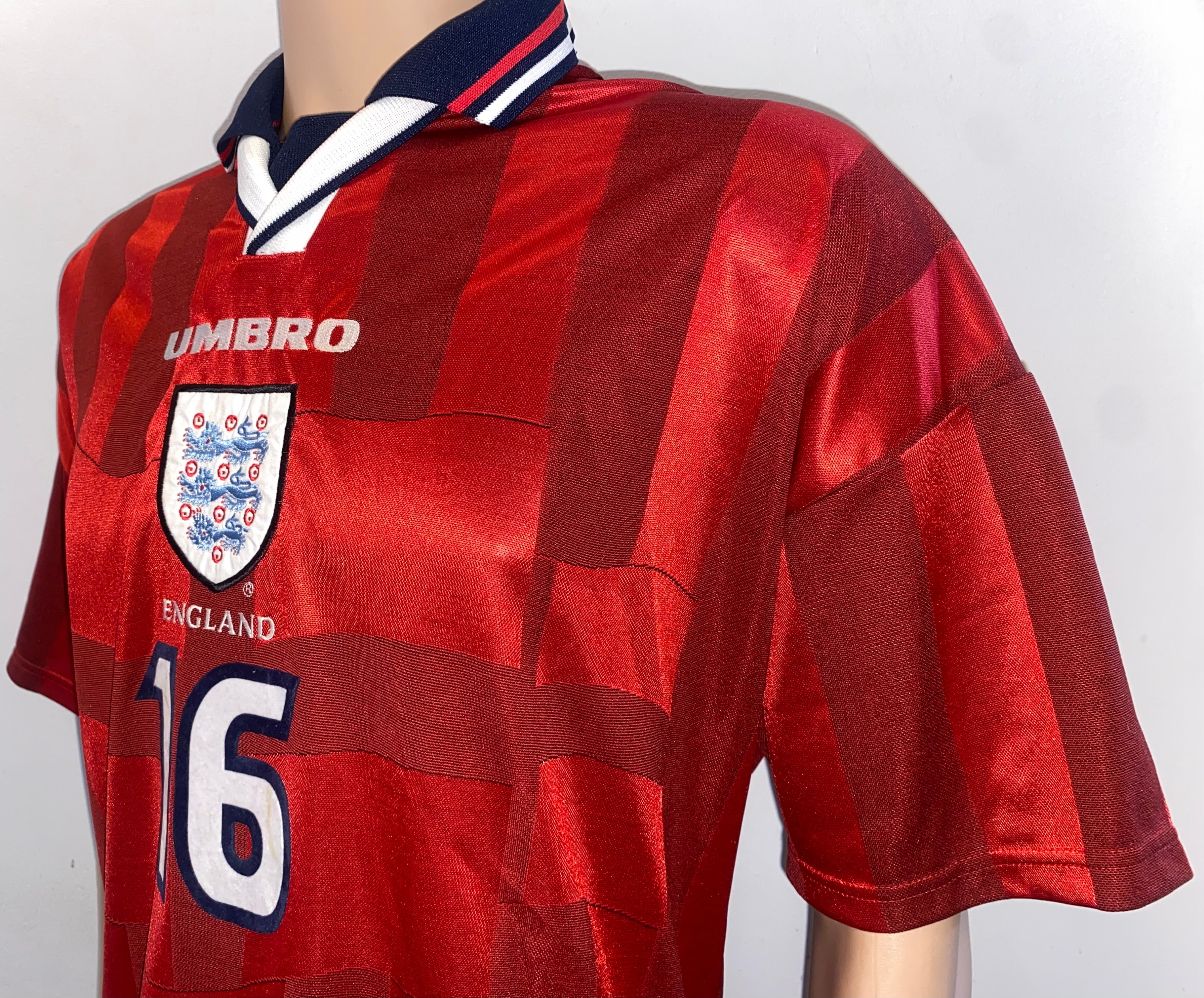 1997 ENGLAND MATCH ISSUE UMBRO AWAY SHIRT #16