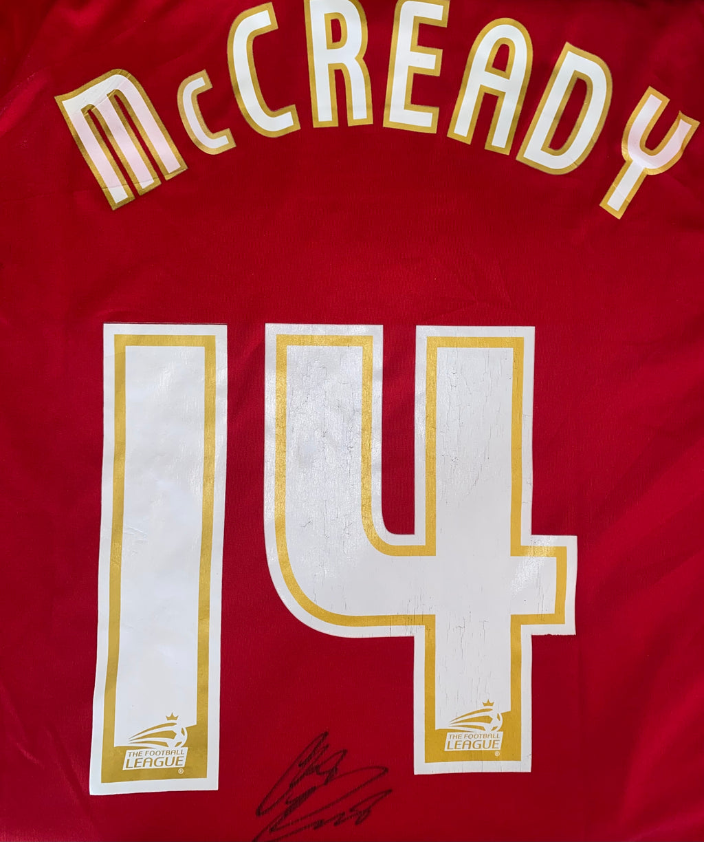 2008/09 CREWE ALEXANDRA MATCH WORN HOME SHIRT (McCREADY #14)