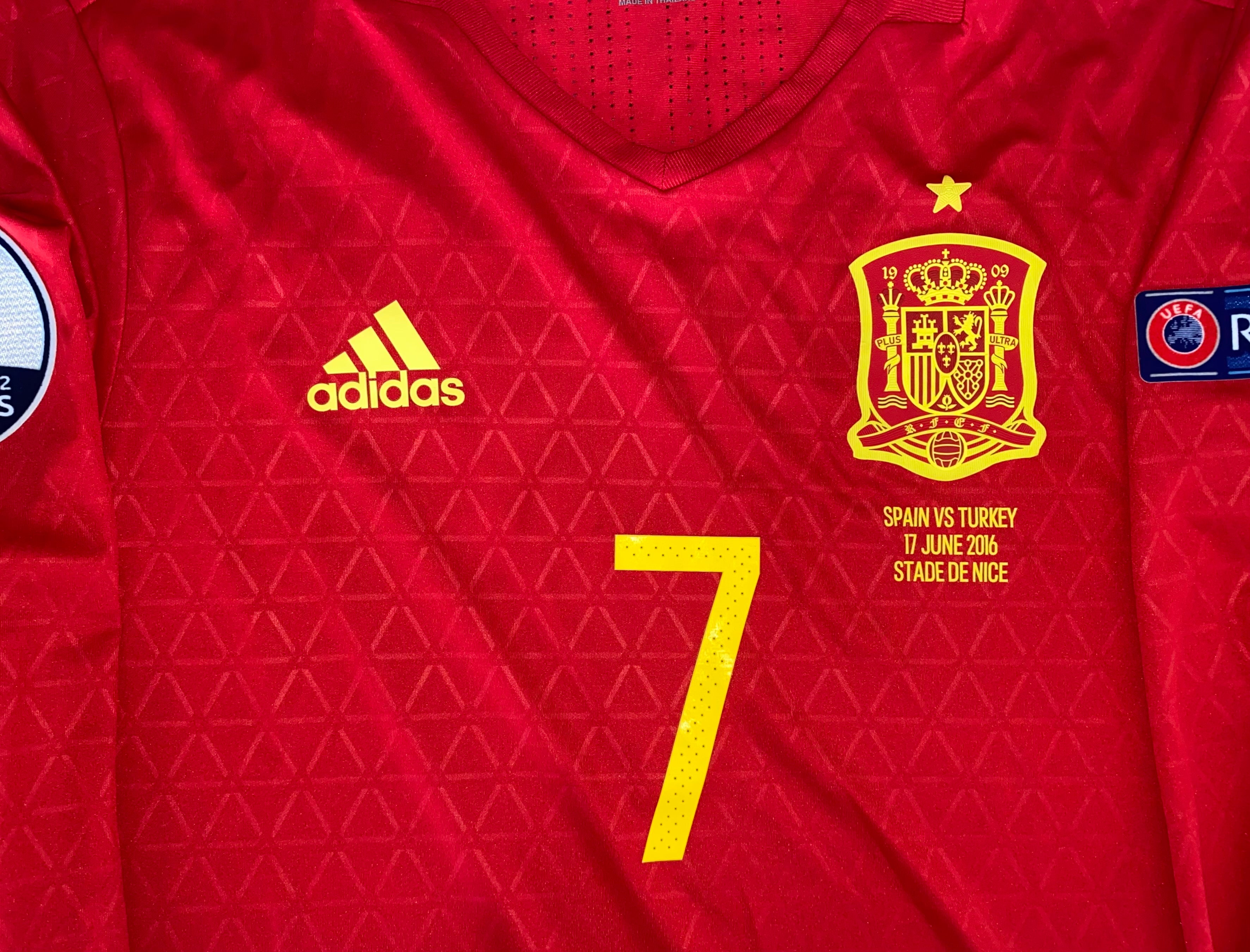 2016 SPAIN MATCH ISSUE HOME SHIRT ( #7 MORATA V TURKEY EURO 2016)