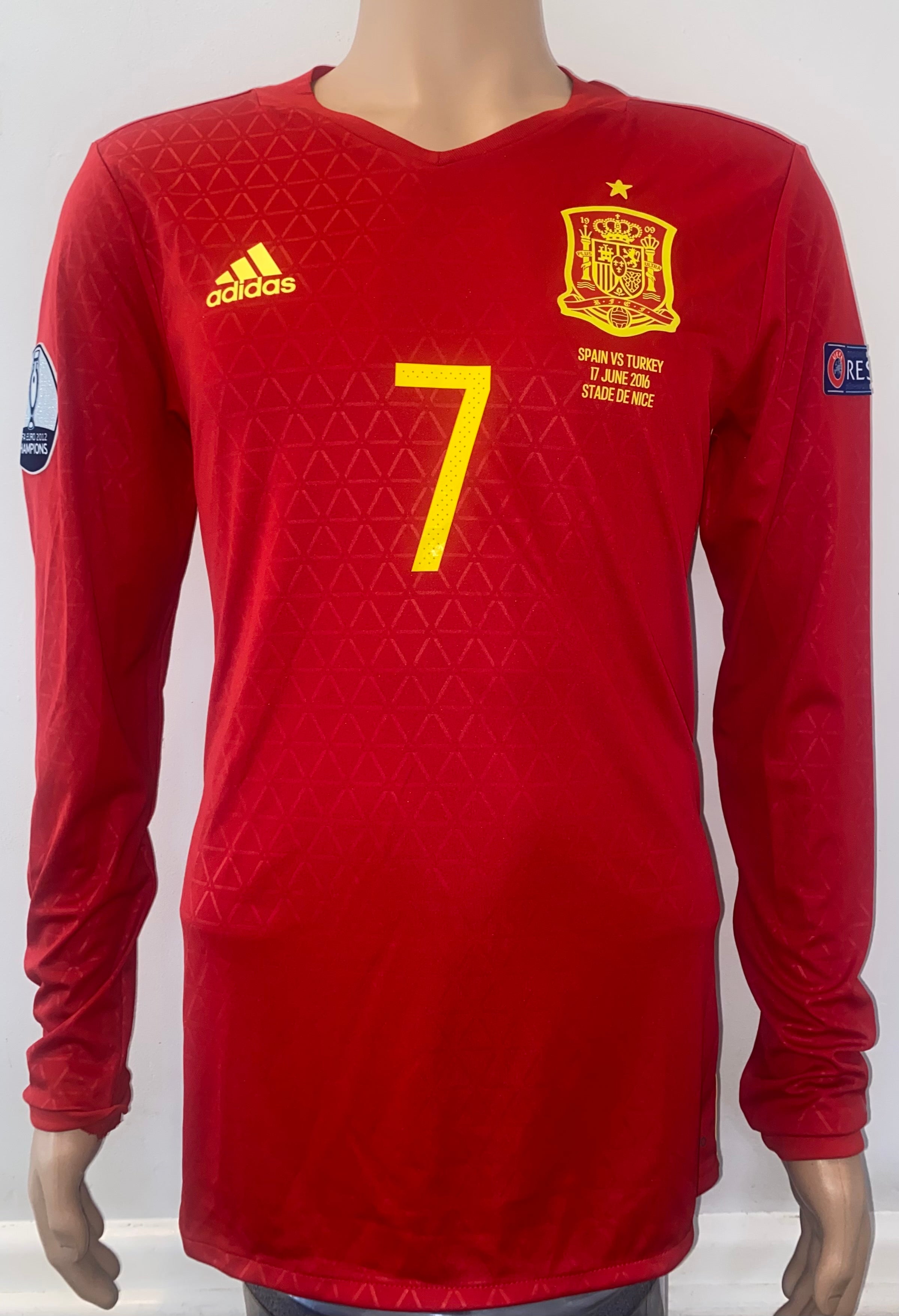 2016 SPAIN MATCH ISSUE HOME SHIRT ( #7 MORATA V TURKEY EURO 2016)