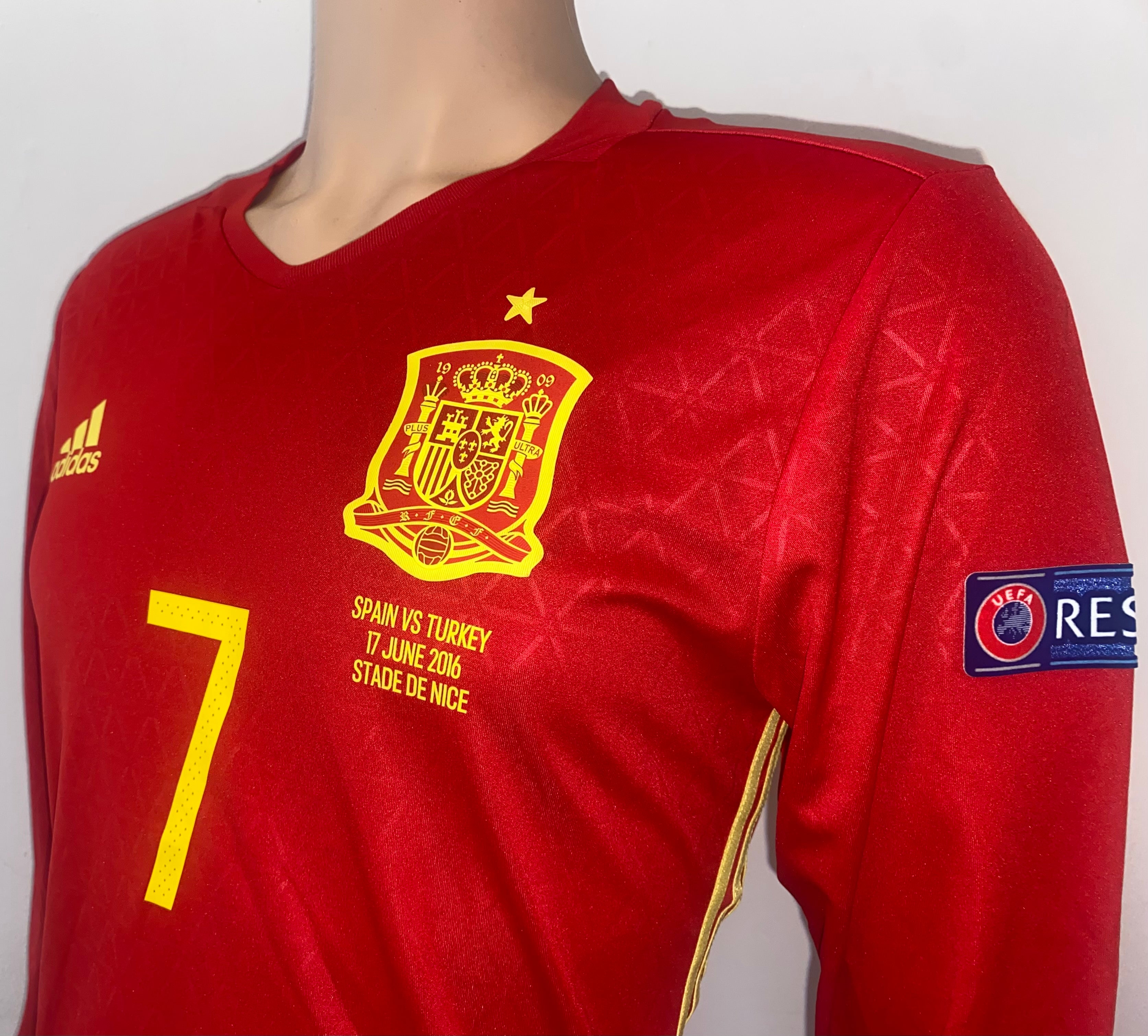 2016 SPAIN MATCH ISSUE HOME SHIRT ( #7 MORATA V TURKEY EURO 2016)