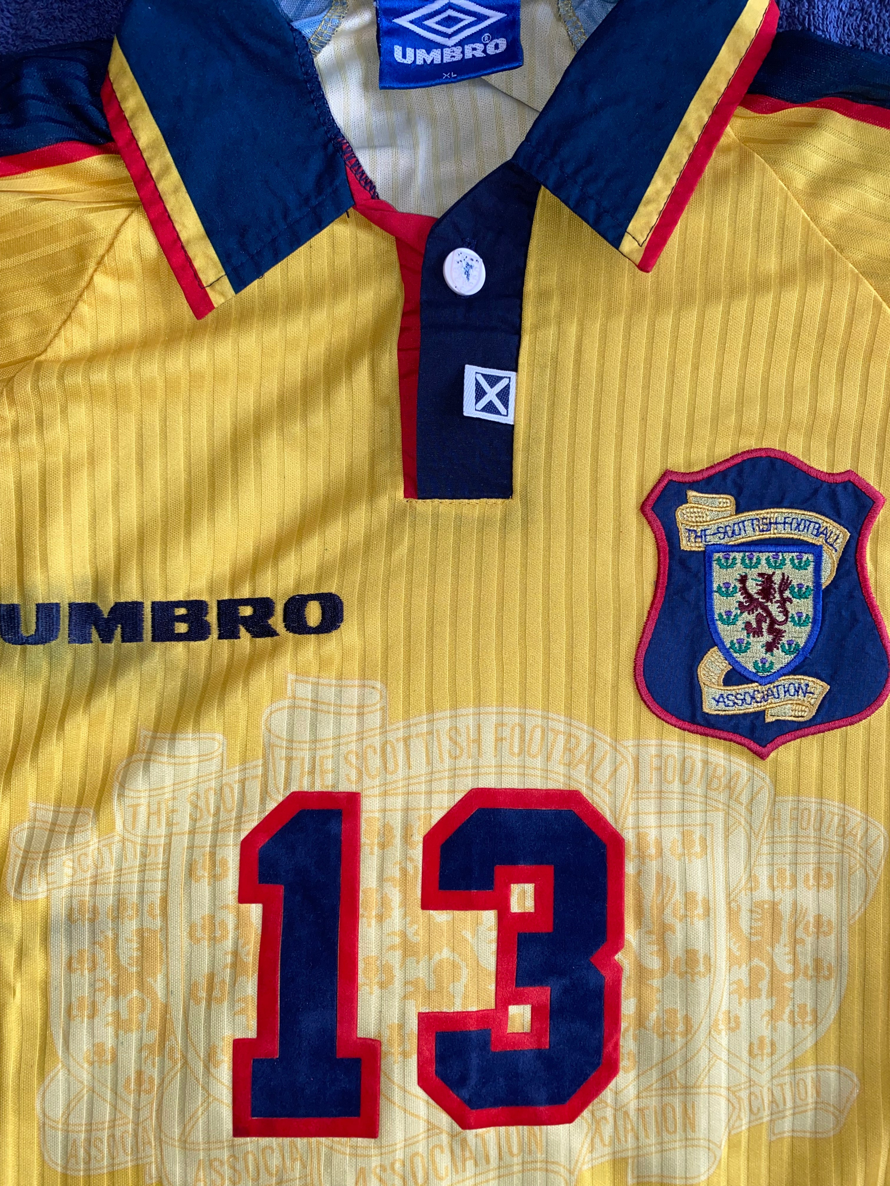 1998 SCOTLAND MATCHWORN UMBRO AWAY SHIRT #13